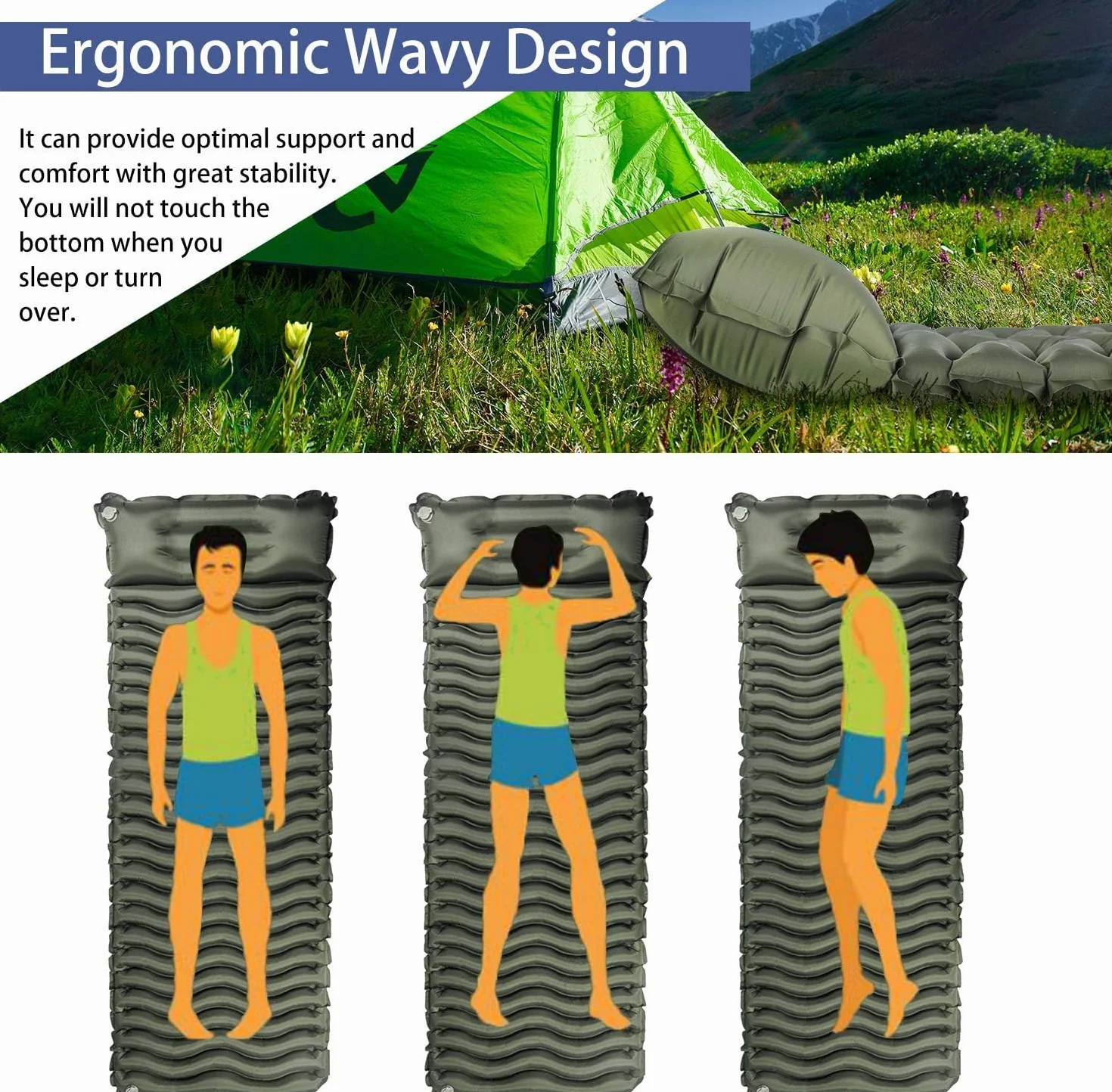 Unigear Esterilla Inflable Portátil Colchón de Aire para Camping Ultraligero Resistente