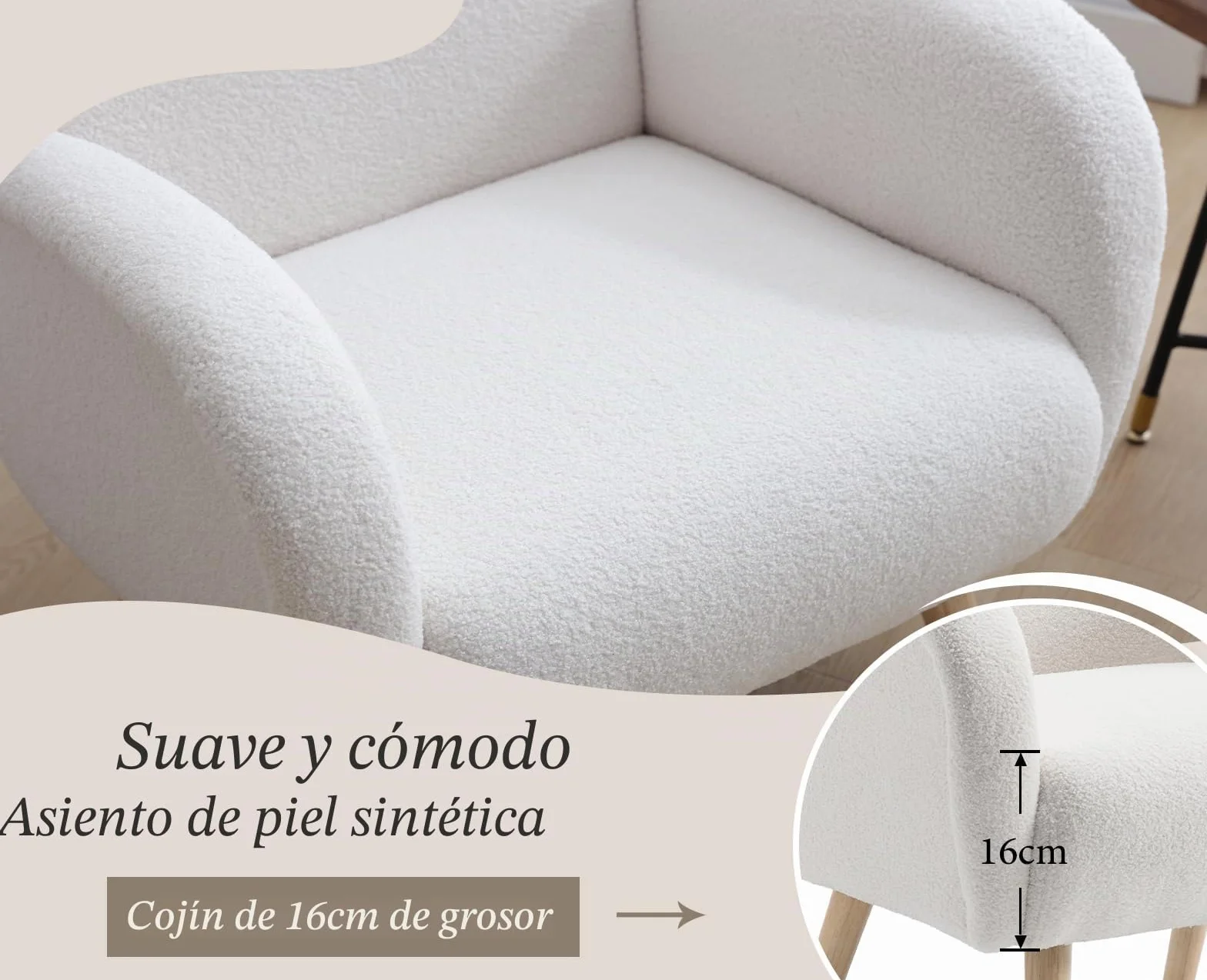 chairus Butaca Ocio Moderno Sofá de Salón Individual con Patas de Madera, Sillón Pequeño Lectura para Sala de Estar/Dormitorio, Blanco