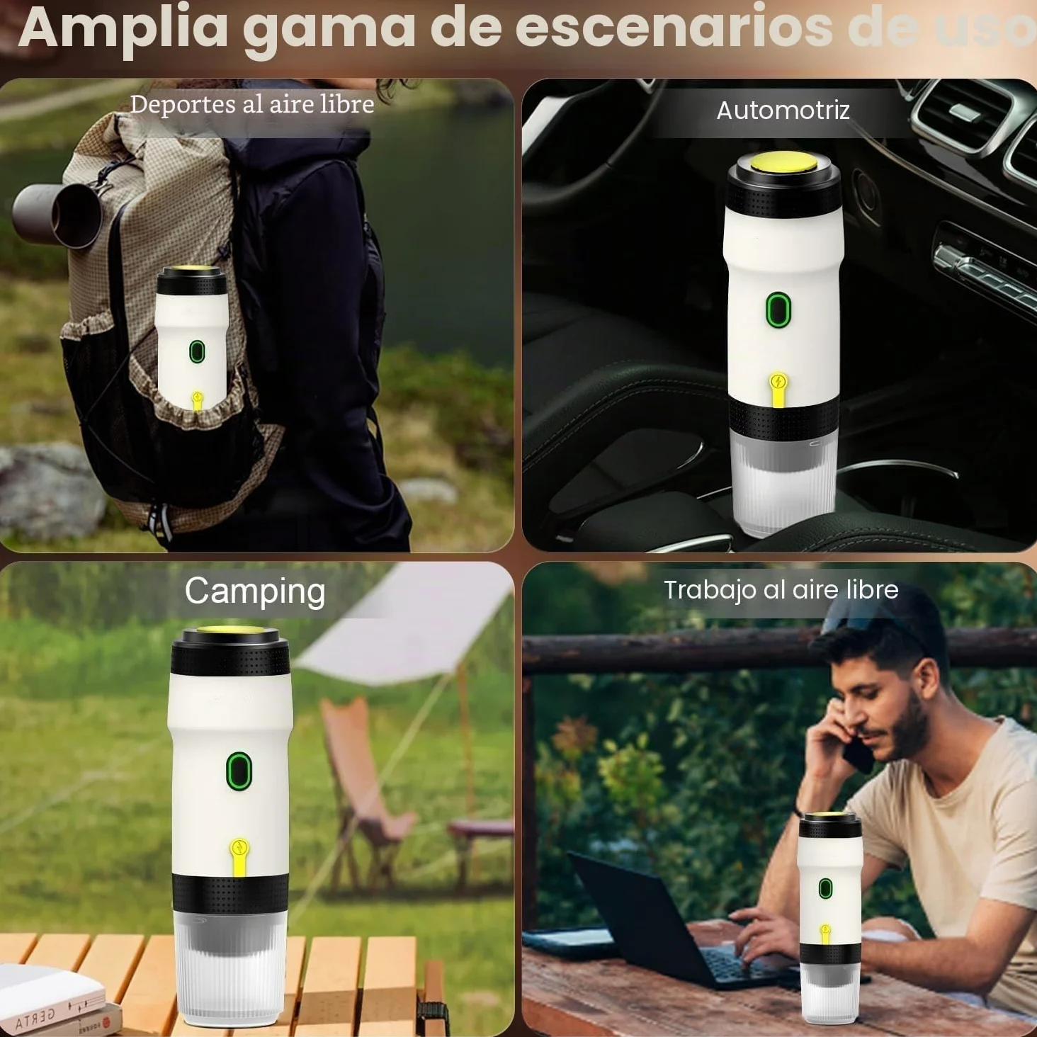 Mini cafetera eléctrica portátil de café espresso de 15 bares, mini máquina de café de viaje compatible con café molido NS cápsula para camping, caravana, senderismo, oficina, viajes