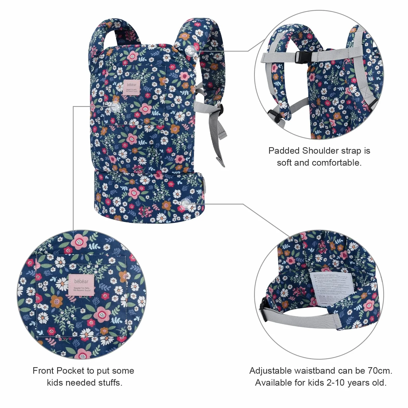 Bebamour Portamuñecas para niñas 3 en 1 fular suave 100% algodón accesorios para muñecas (Daisy)