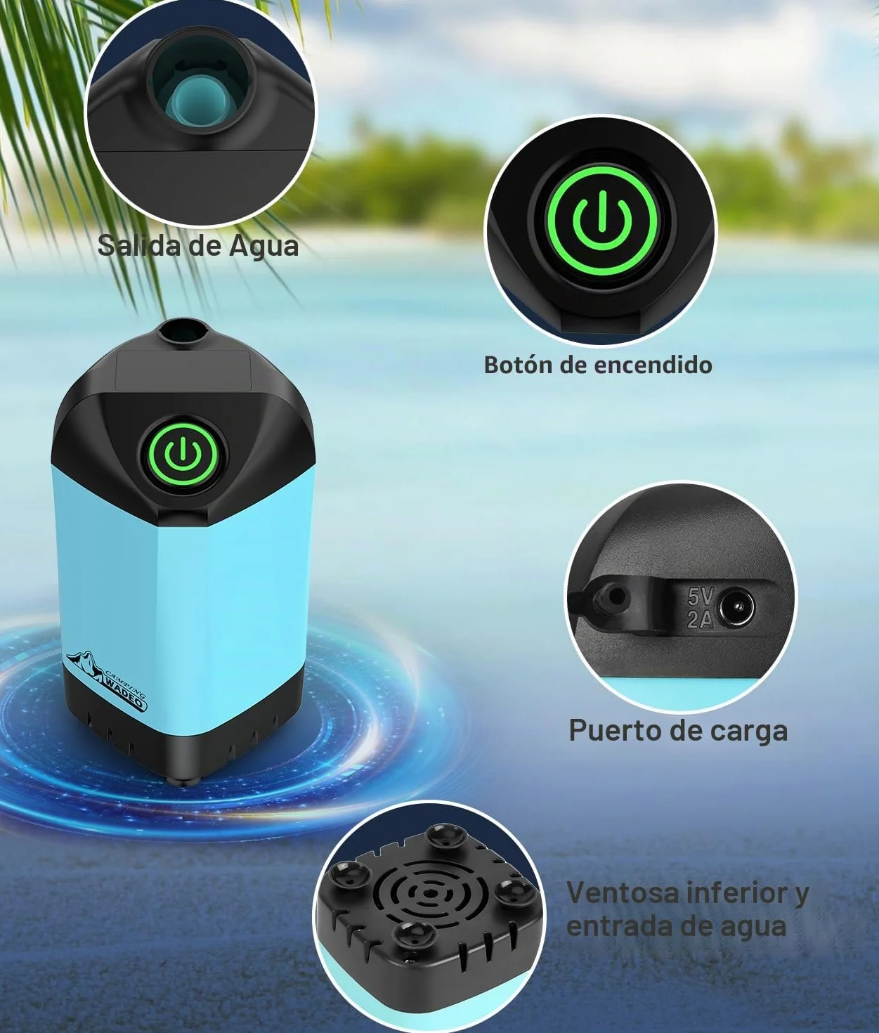 WADEO Ducha Portátil Camping 6000 mAh Bomba Agua 20L Kit Exterior