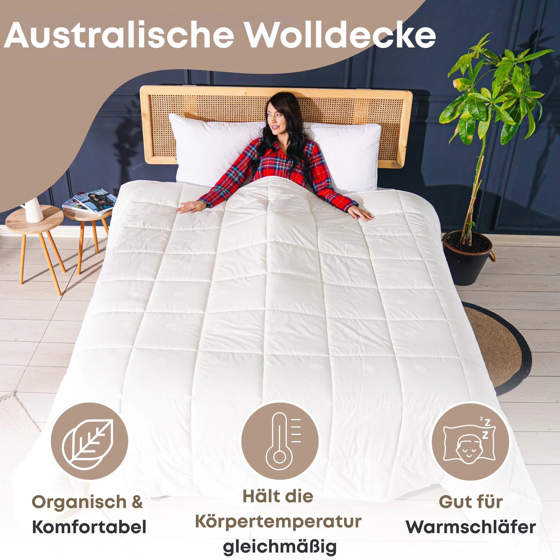 Sleep Comfy Edredón 3 en 1 para todo el año de 100 % lana virgen australiana, hipoalergénica y ligera, 200 x 220, con certificado Öko-Tex