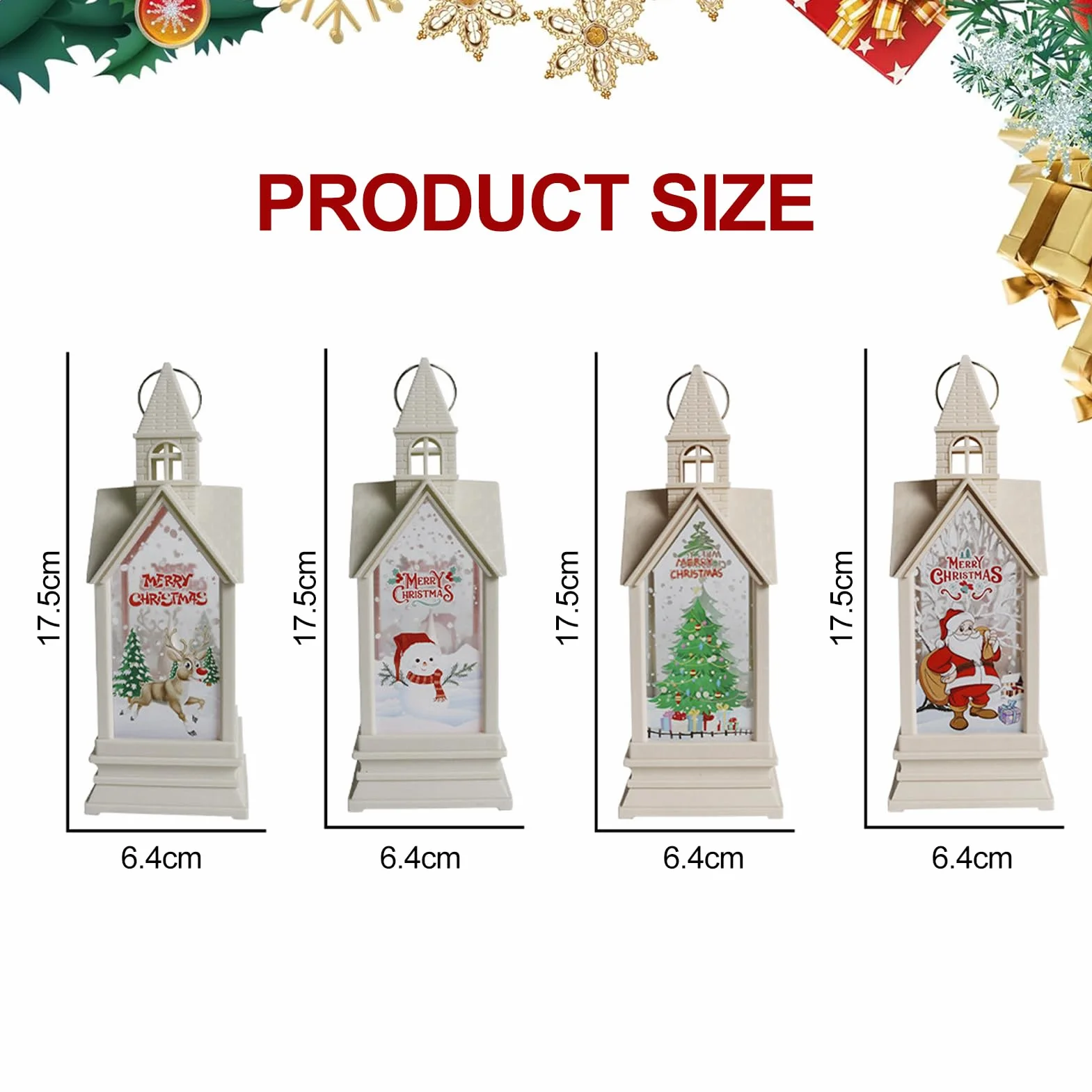 4 farolillos de decoración navideña, farolillos para decoración navideña, farolillos de Navidad con reno y árbol de Navidad, farolillos de Navidad con luz LED blanca cálida, farolillos para decoración