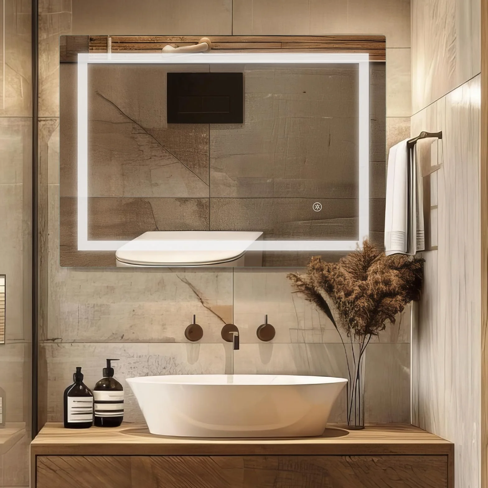 SaniteModar Espejo Baño con Luz 60x80 cm - Ultrabrillante - Espejo baño LED de Pared - Instalación Vertical/Horizontal, IP44 Impermeable
