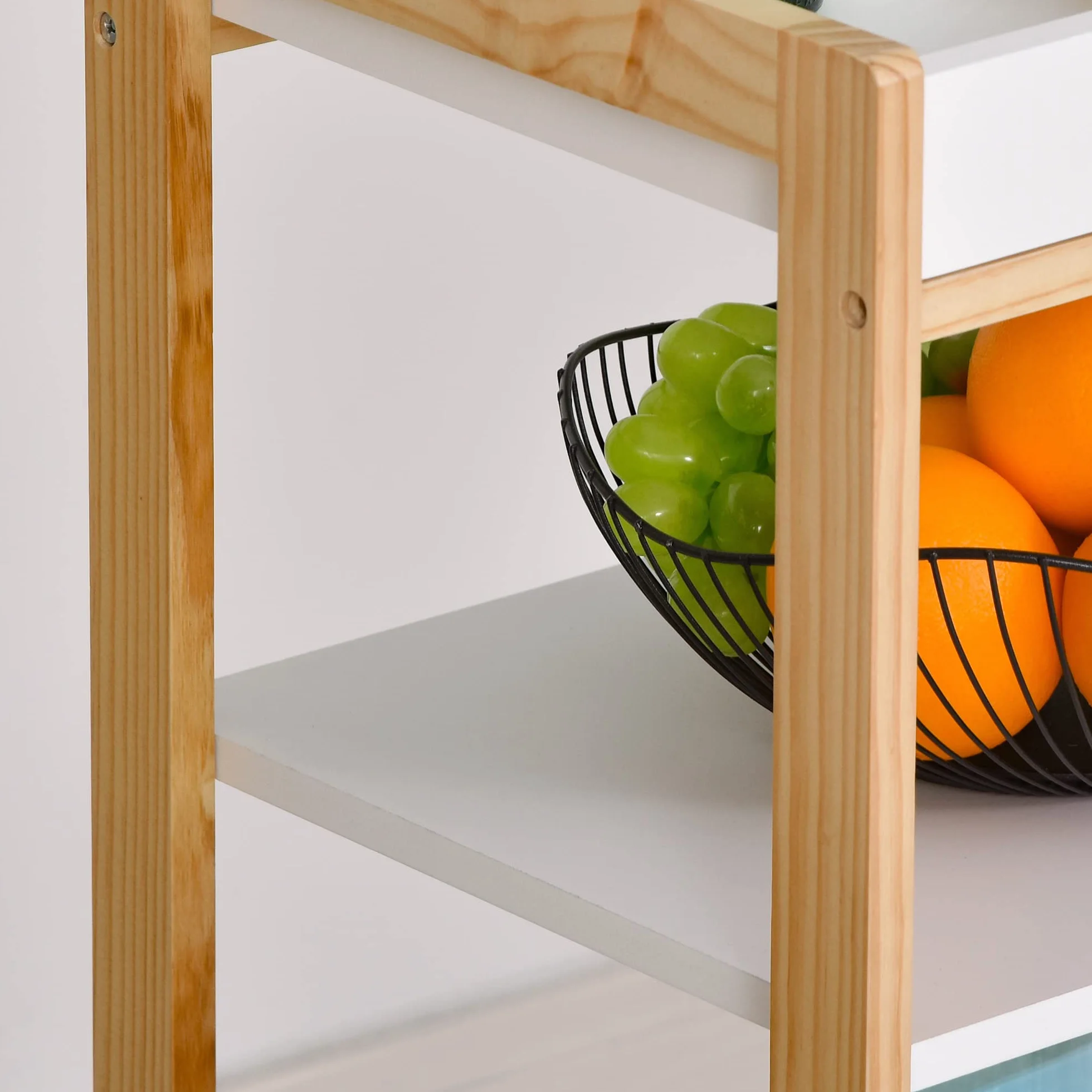HOMCOM Carrito de Cocina Carrito de Servicio Doméstico de 4 Niveles con Una Bandeja Extraíble Estante Ruedas Universales 40x30x76 cm Blanco Madera
