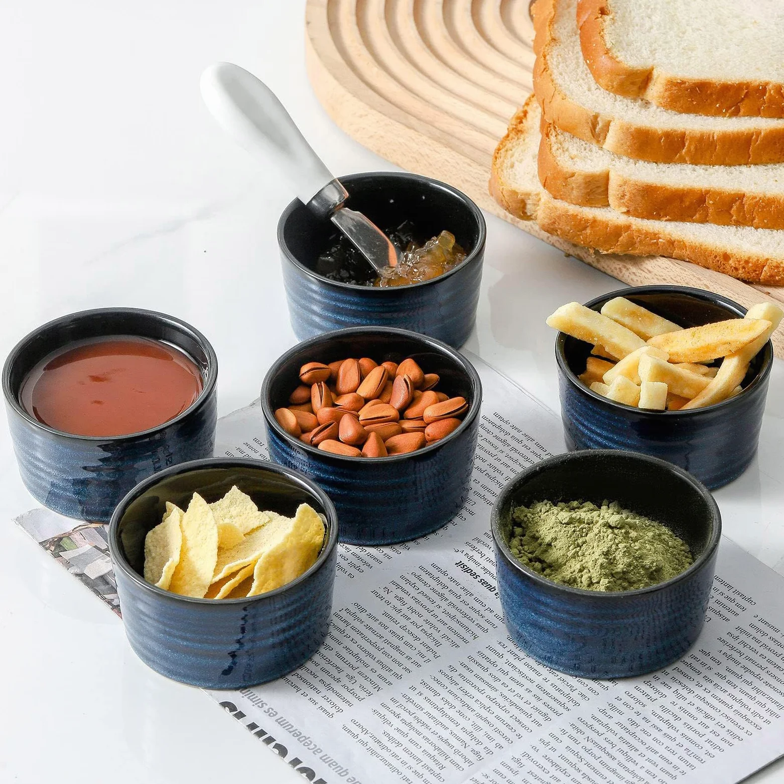 Ramequines de cerámica de 4 onzas, juego de 6 platos pequeños para soufflé, mini cuencos para hornear para cocina, tazas de salsa de porcelana para crema brulee, pudín, helado, pasteles de