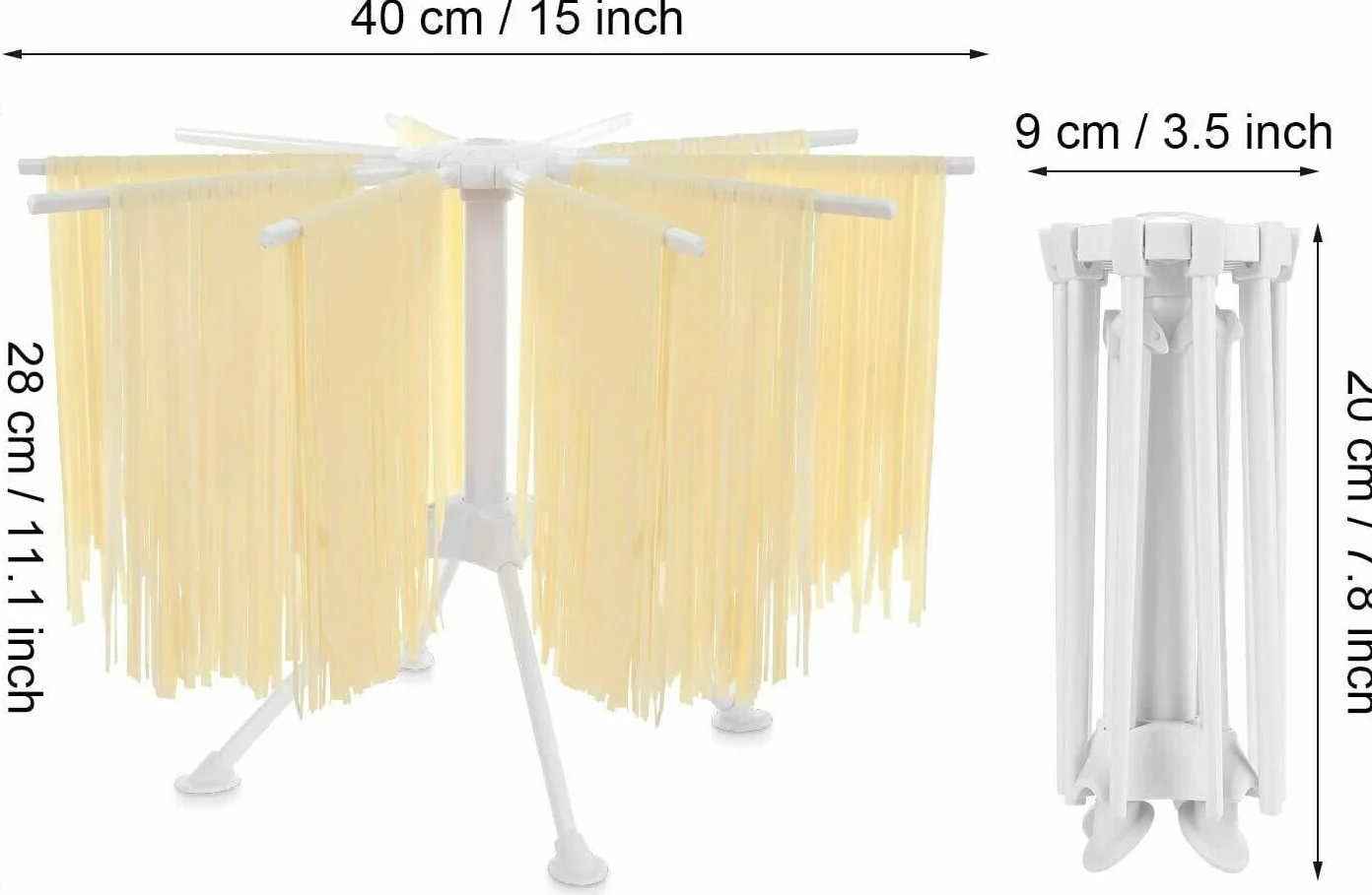 Secador Pasta Fresca con 10 Brazos Extensibles - Estante de Pasta Plegable para Secar Pasta - Secador de Pasta de Plástico - Secador de Pasta Fresca para Colgar Pasta de 2 kg - Blanco