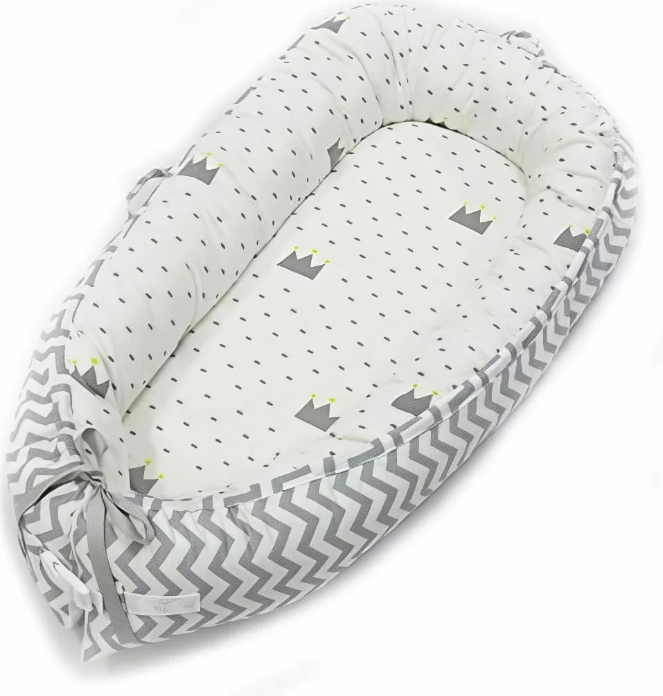 Babify Cuna Nido de Bebé Reversible, Algodón 100% Antialergenico, Blanco y Gris