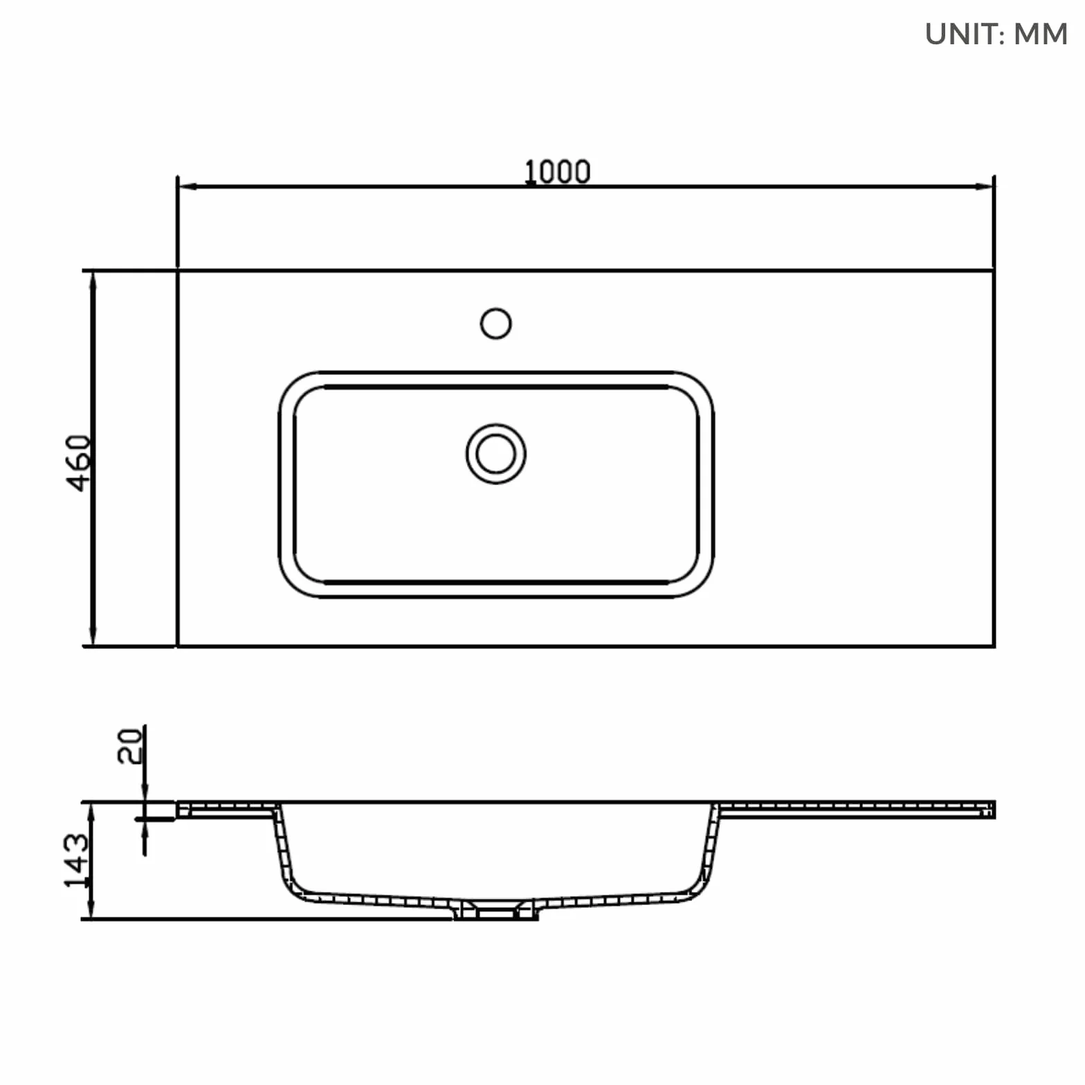 Mueble de Baño Suspendido de 100 cm con Lavabo de Resina Mineral, 2 Cajones y 1 Puerta, Ultrafino, Cierre Suave, Frontal Acanalado – Apto para Baños Grandes – Golden Sand
