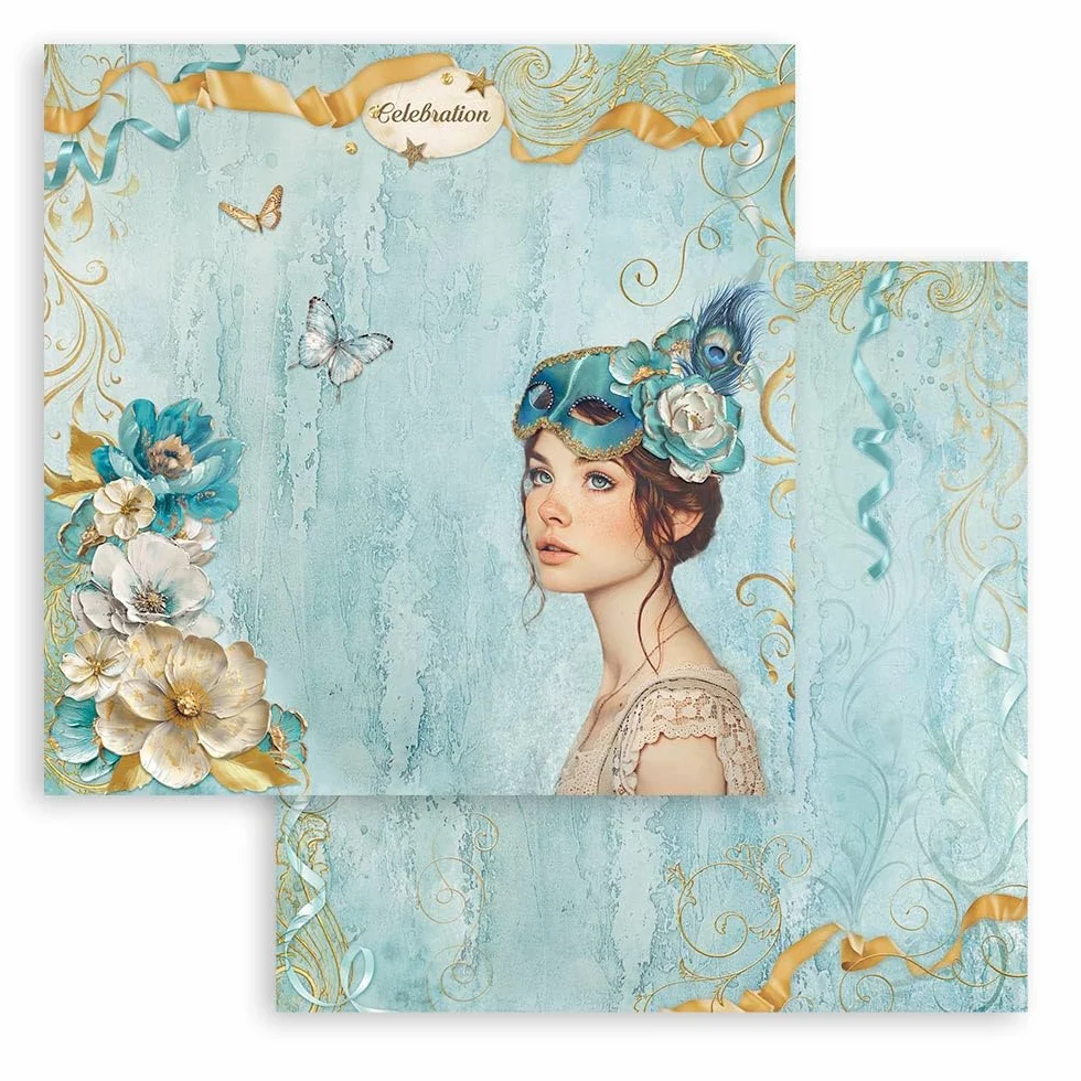 Stamperia - Scrapbook Paper Pad for Scrapbooking, Albums, Card Making, Bullet Journalling and More, Acid Free, Double-Sided, Perfect for Hobbies, Crafts, and Gifting (Masquerade) (30.5 x 30.5cm)