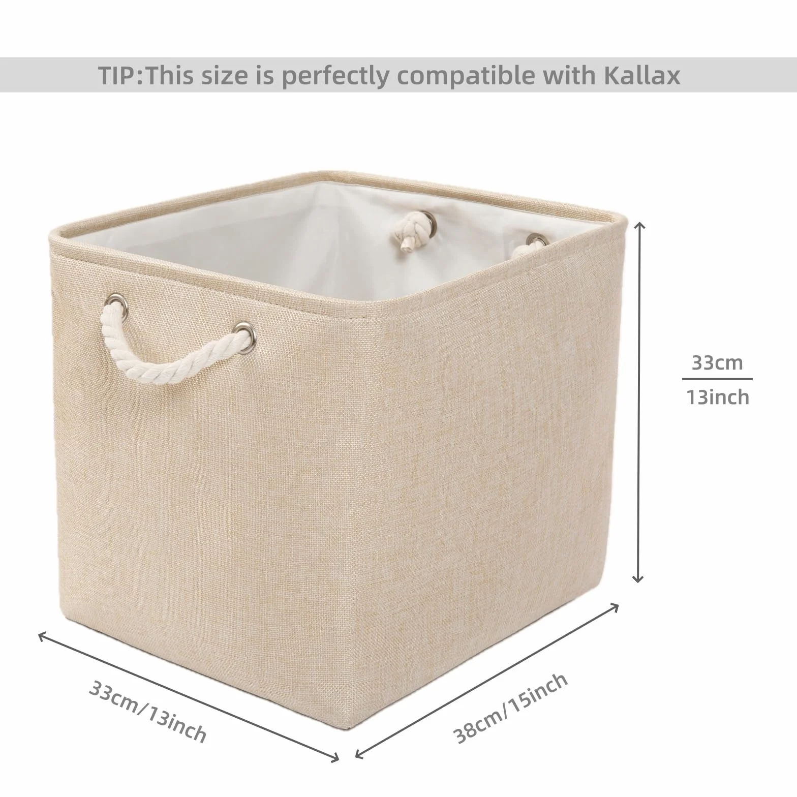 Mangata Cestas Almacenaje Plegables 33x38x33 cm Lona Engrosada Asas Cuerda Beige 4 Pack