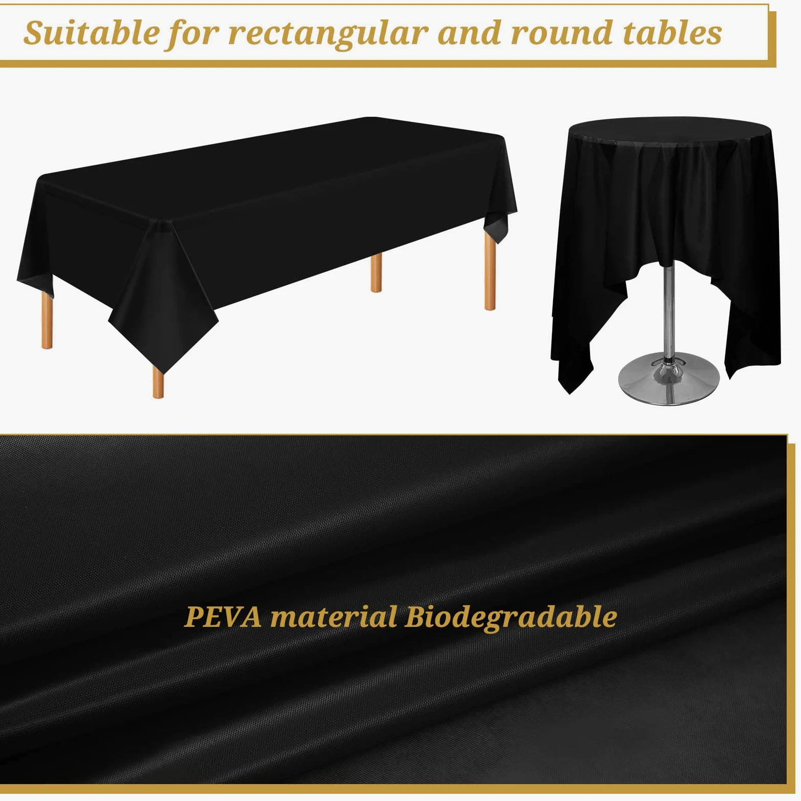 10 paquetes de manteles desechables de plástico negro para mesa rectangular de 137 cm x 274 cm, manteles premium para fiestas en interiores o exteriores, cumpleaños, bodas, picnics, decoración.
