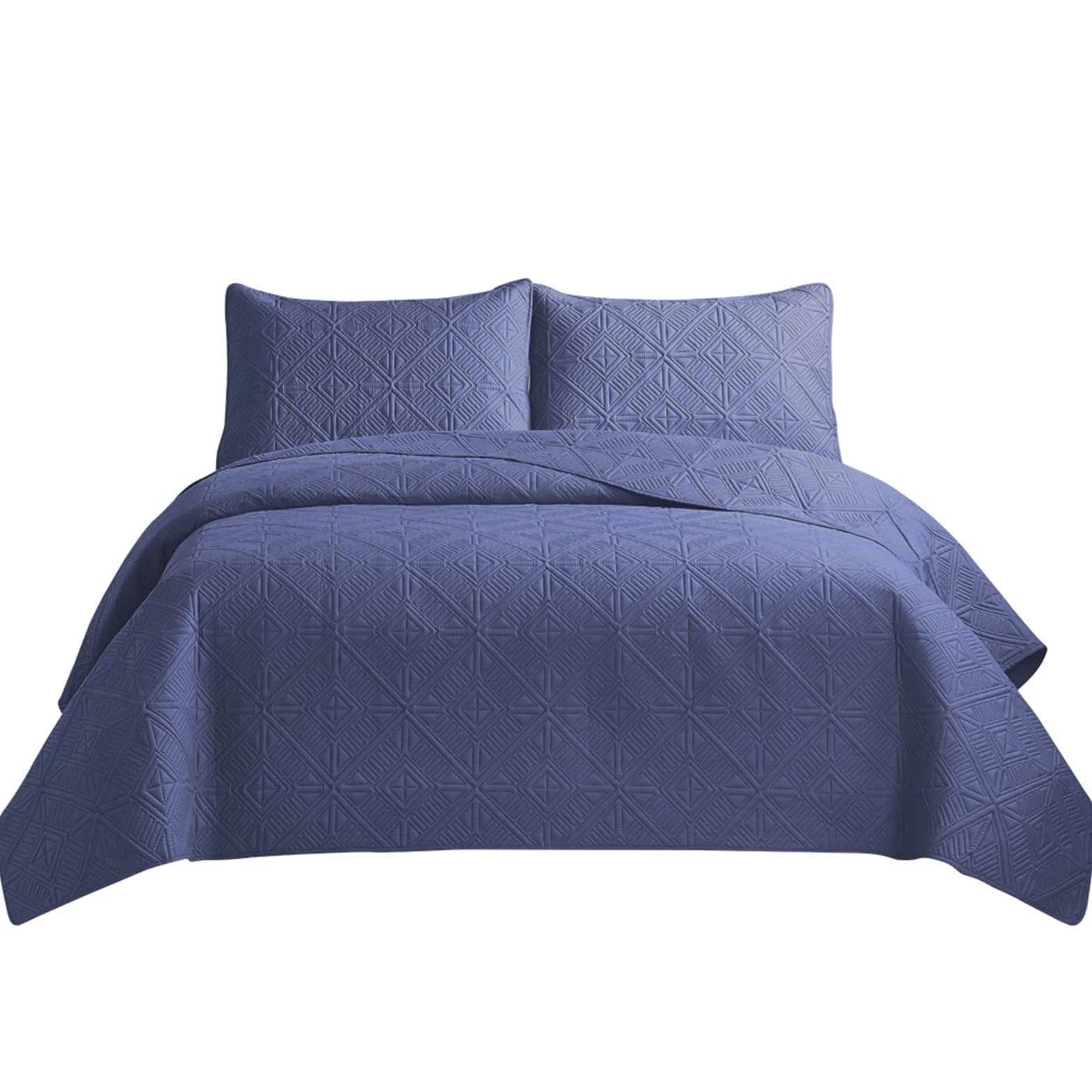 Colcha tamaño King Mantas de Cama Dobles Acolchadas - Reversible Relieve Matt acabó Fundas Cama Doble Colcha + 2 Fundas de Almohada - Color sólido Algodón Colchas Y Mantas(Navy,240 * 260cm)