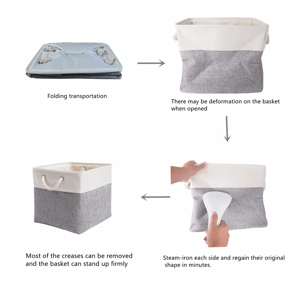 Mangata Cestas Almacenaje Plegables de Lona Engrosada 33x38x33 cm con Asas de Cuerda Gris/Blanco 1 Pack