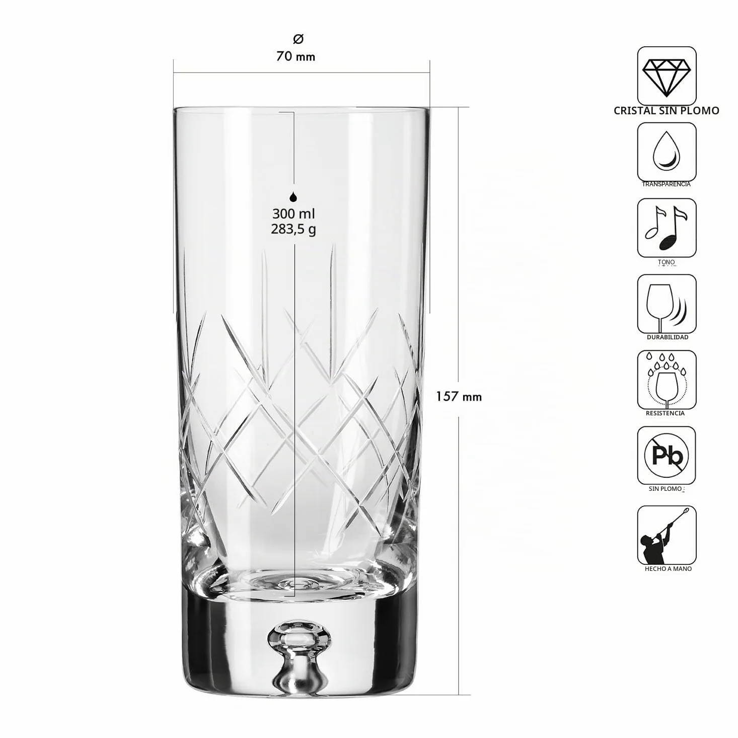 Krosno – Vasos para agua, zumos y bebidas de 300 ml – Juego de 4 piezas – Colección Saga – Cristal – Hechos a mano y tallados – Ideal como regalo