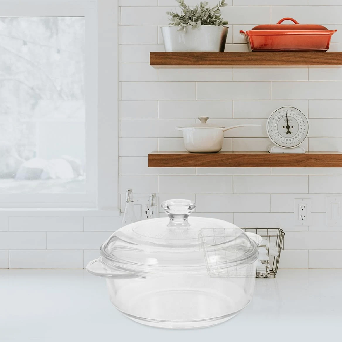 Bol de Ensalada de Vidrio Resistente al Calor 1.7l con Tapa Transparente Fácil de Limpiar y Apilable para Cocina y Hogar