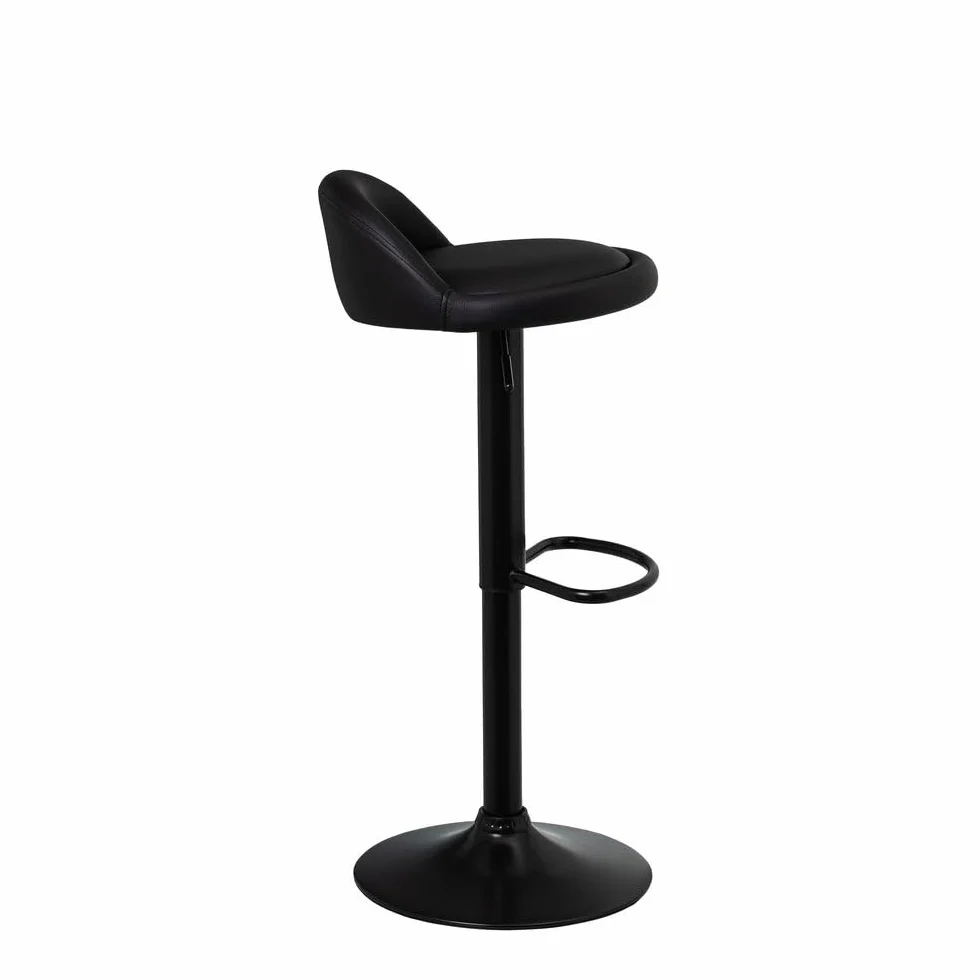 LOLAhome - Taburete de Cocina Giratorio en 360°, Silla de Bar Regulable en Altura de 72 a 92 cm, con Respaldo de Polipiel, Estructura Metal Negra y Reposapiés, Negro