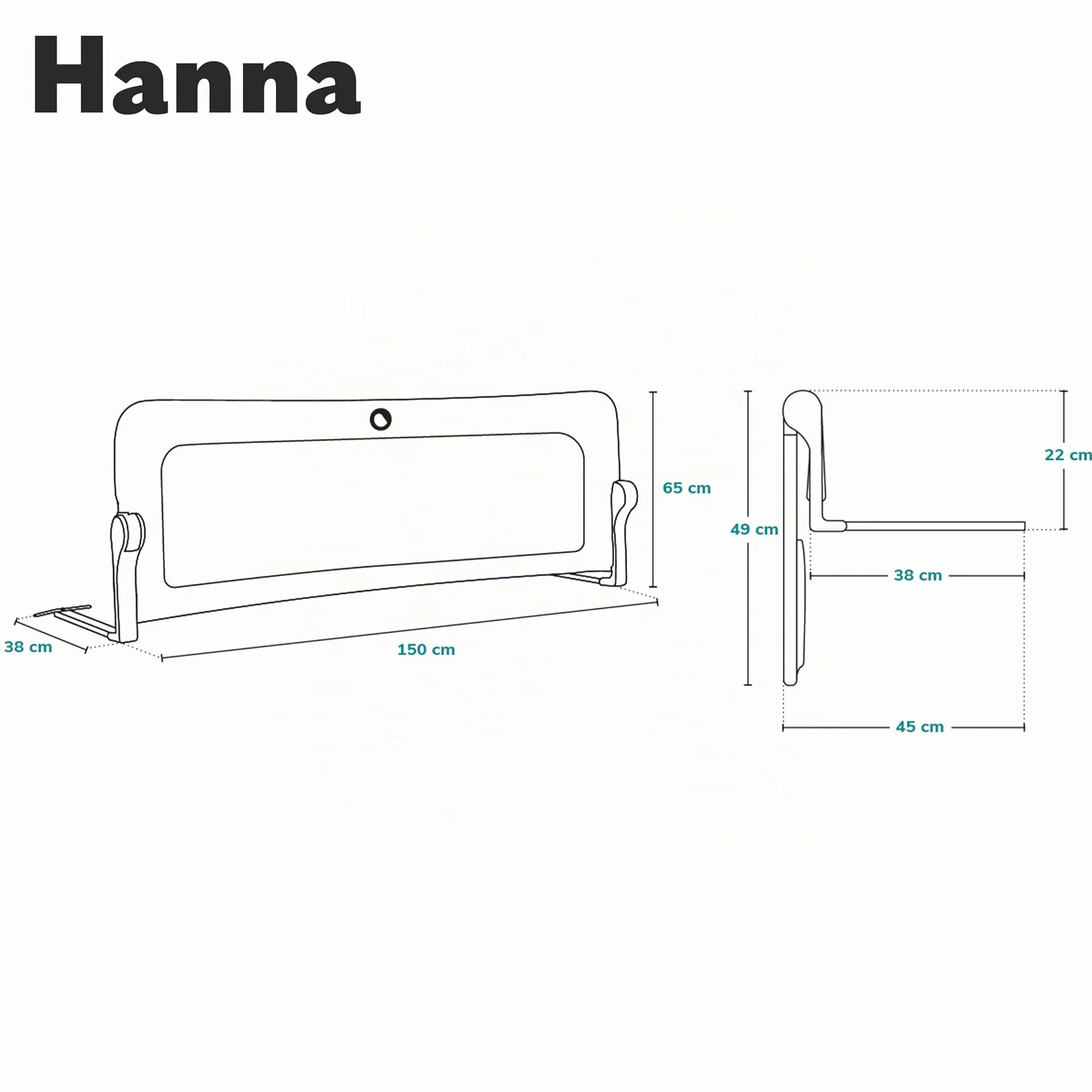 lionelo Hanna Barrera de Cama 150 x 65 cm – Protección contra Caídas con Cinturones SecureBelt, Apta para la mayoría de los colchones, Malla Transpirable, Fácil Montaje