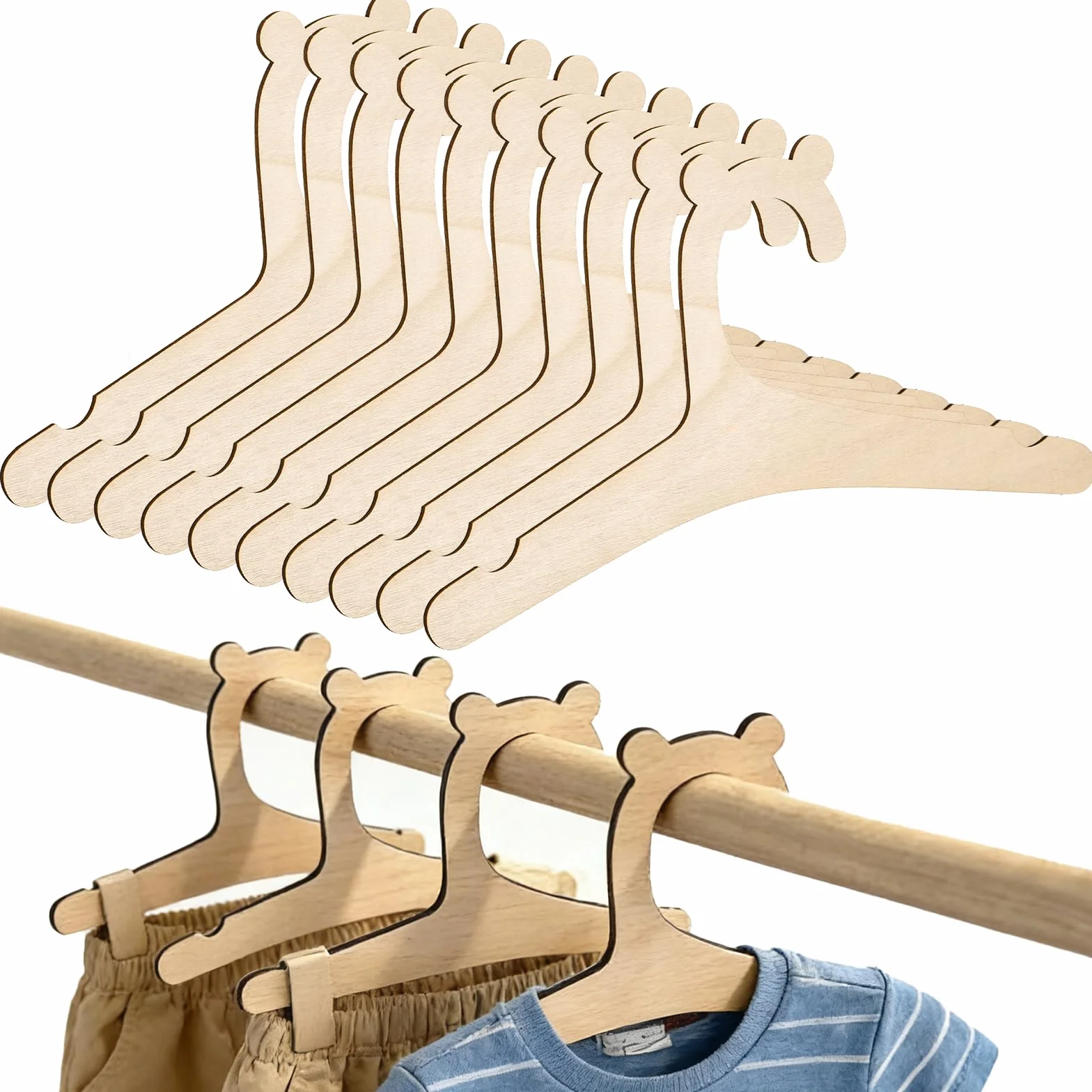 Perchas de Madera para Bebé Antideslizantes 10 Piezas
