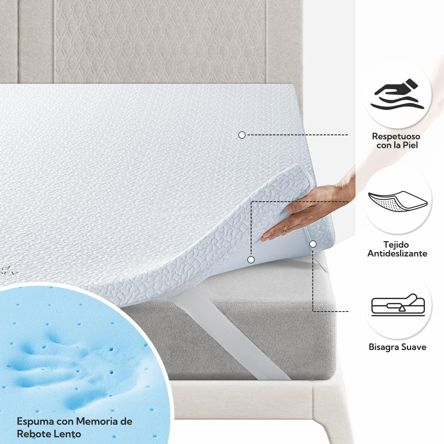 BedStory 6CM Topper 135x190, Topper Viscoelastico para Colchón con Infusión Gel Refrescante, Cubrecolchón de Espuma con Memoria, Sobrecolchón Extraíble y Lavable