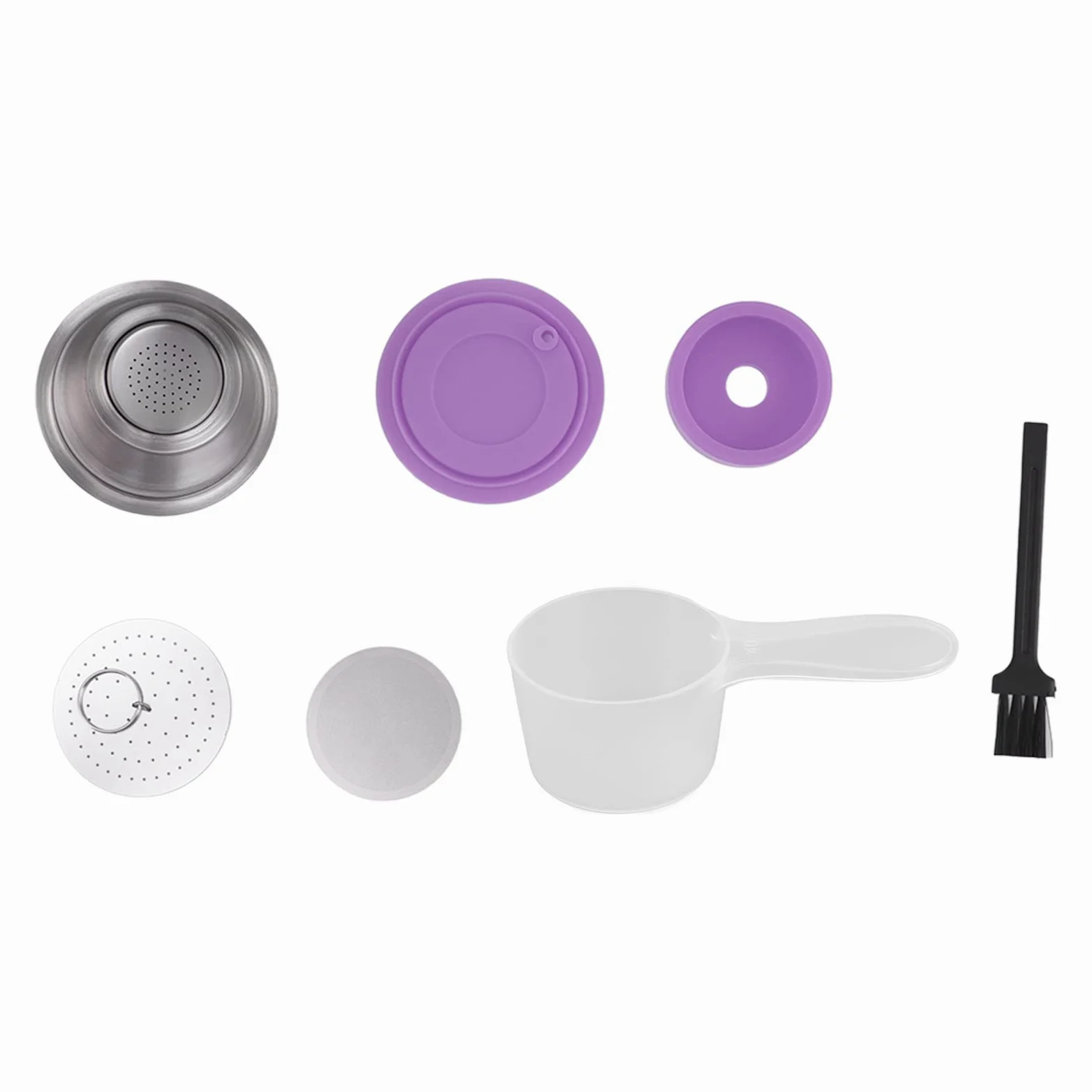 Relleno De Café Recargable, Taza De Cápsula De Café Recargable Reutilizable De Acero Inoxidable, Juego De Taza De Filtro De Café Reutilizable De Cápsulas De Café con Cubierta De Polvo(Purple)