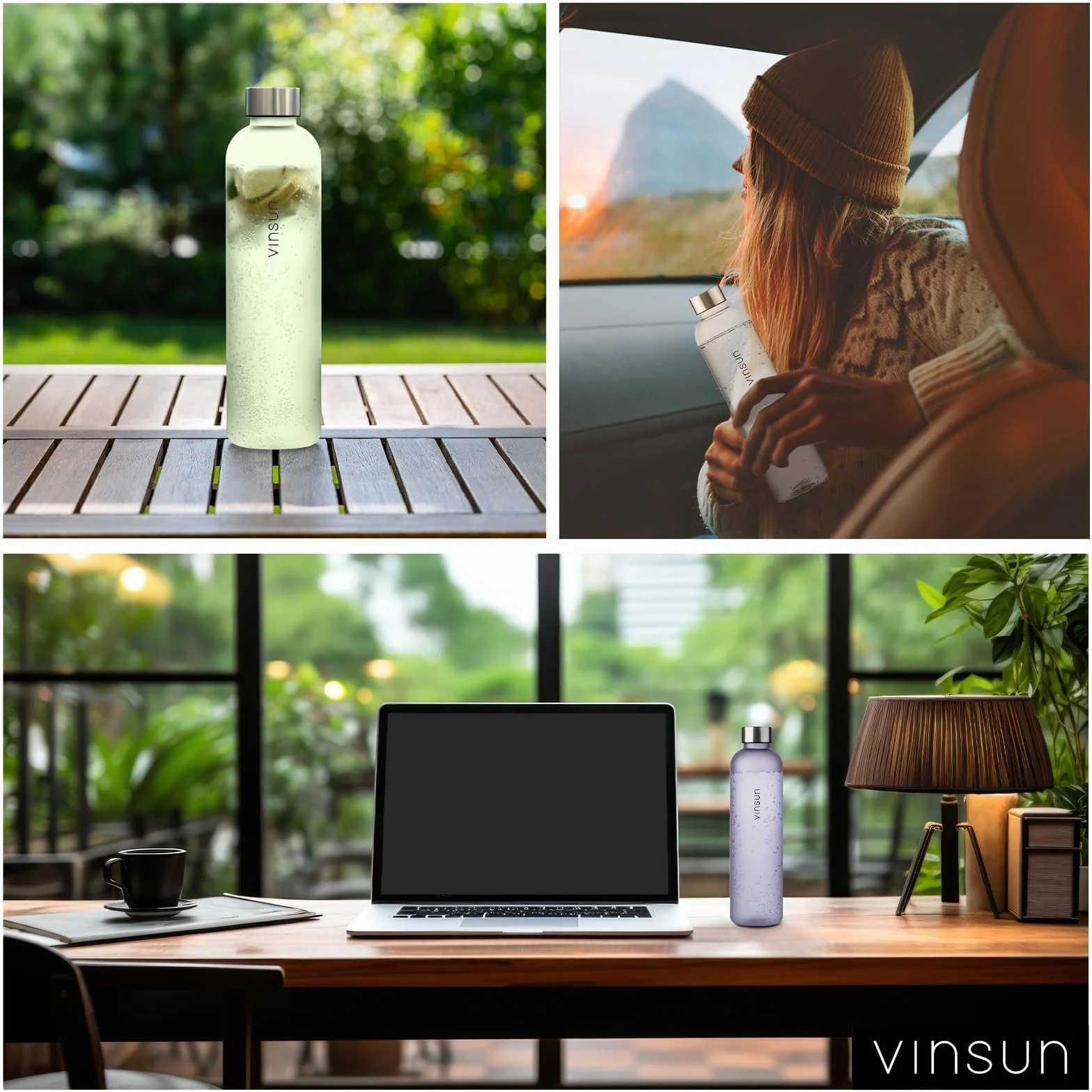 Vinsun Botella Agua 1,5L Transparente sin BPA Tritan Reutilizable a Prueba de Fugas Cantimplora ligera