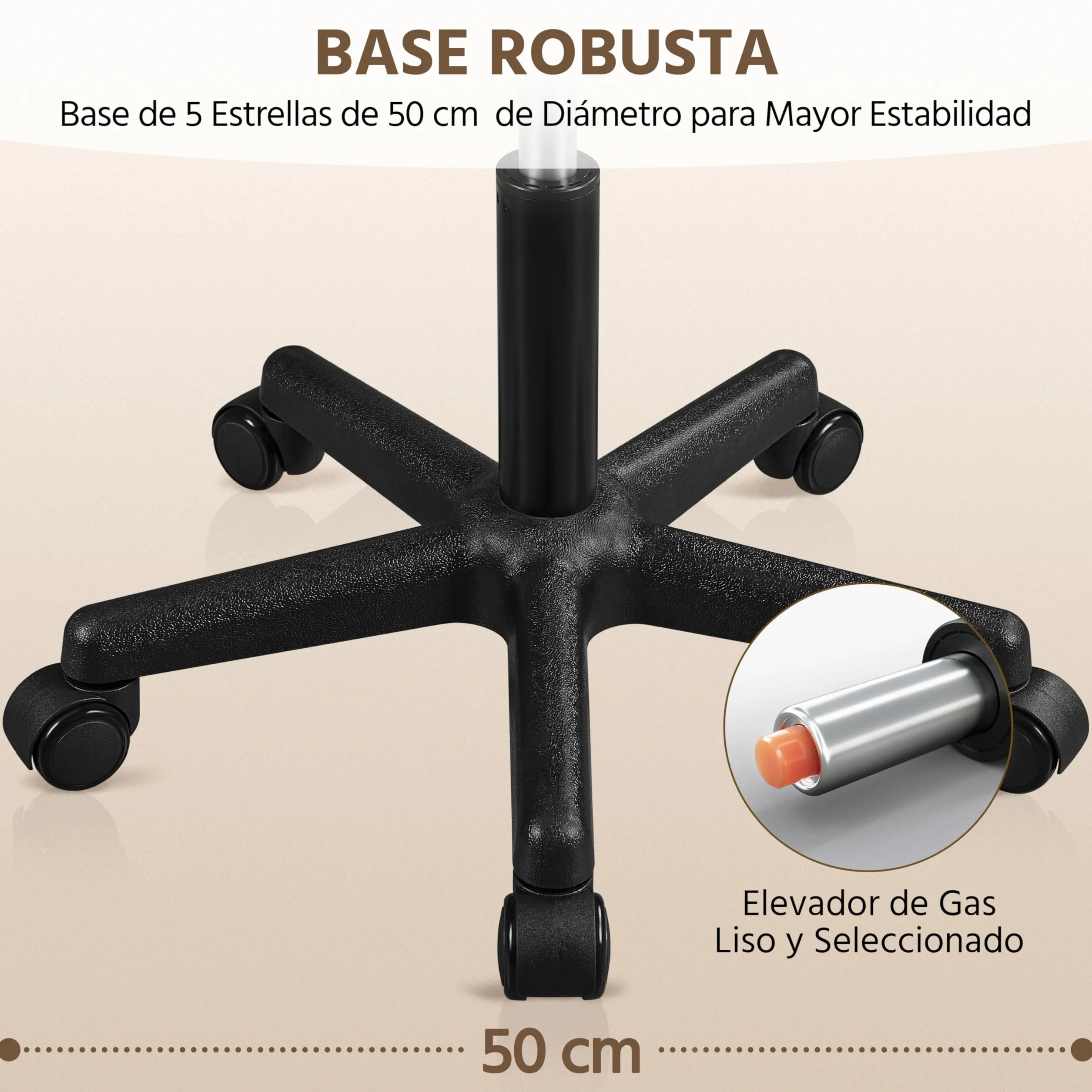 Yaheetech Taburete Giratorio sobre Ruedas, Taburete Rodante Regulable, 46-61.5 cm,Asiento Tapizado de Polipiel Sintético,para Hogar Oficina,Estudio,Tatuajes Salón,Masajes Centro,Belleza,Blanco