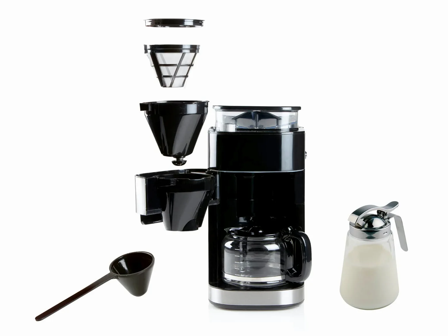 Domo Cafetera automática para 12 tazas con molinillo cónico para granos enteros y café filtro