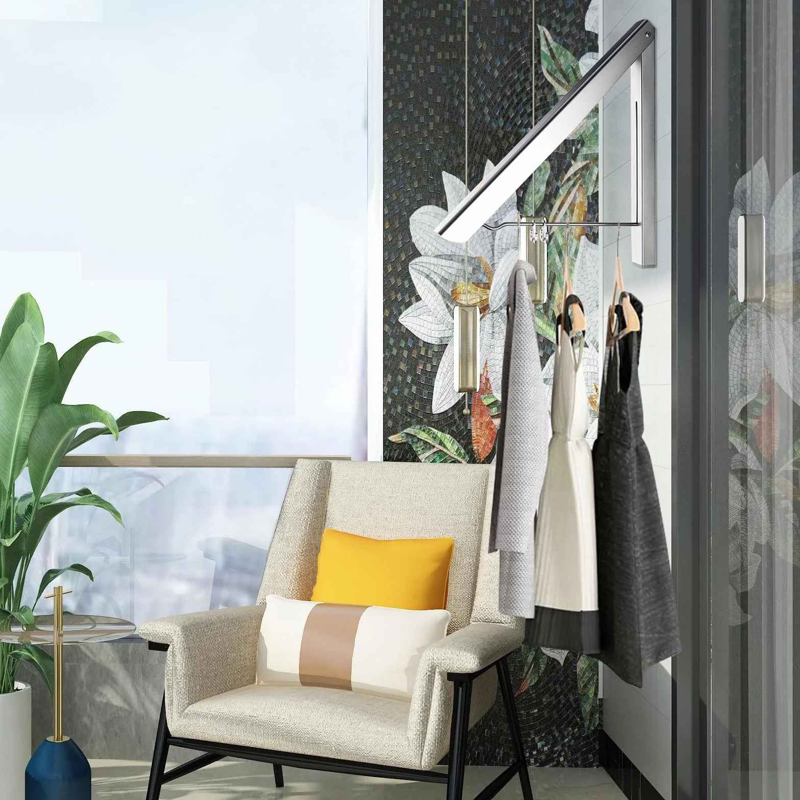 Percha Plegable De Secado Retráctil, Percha De Pared De Aluminio Organizador Plegable, Perchero Plegable De Aluminio Con Ganchos, Ahorrar Espacio para Lavadero, Dormitorio, Balcón, Baño