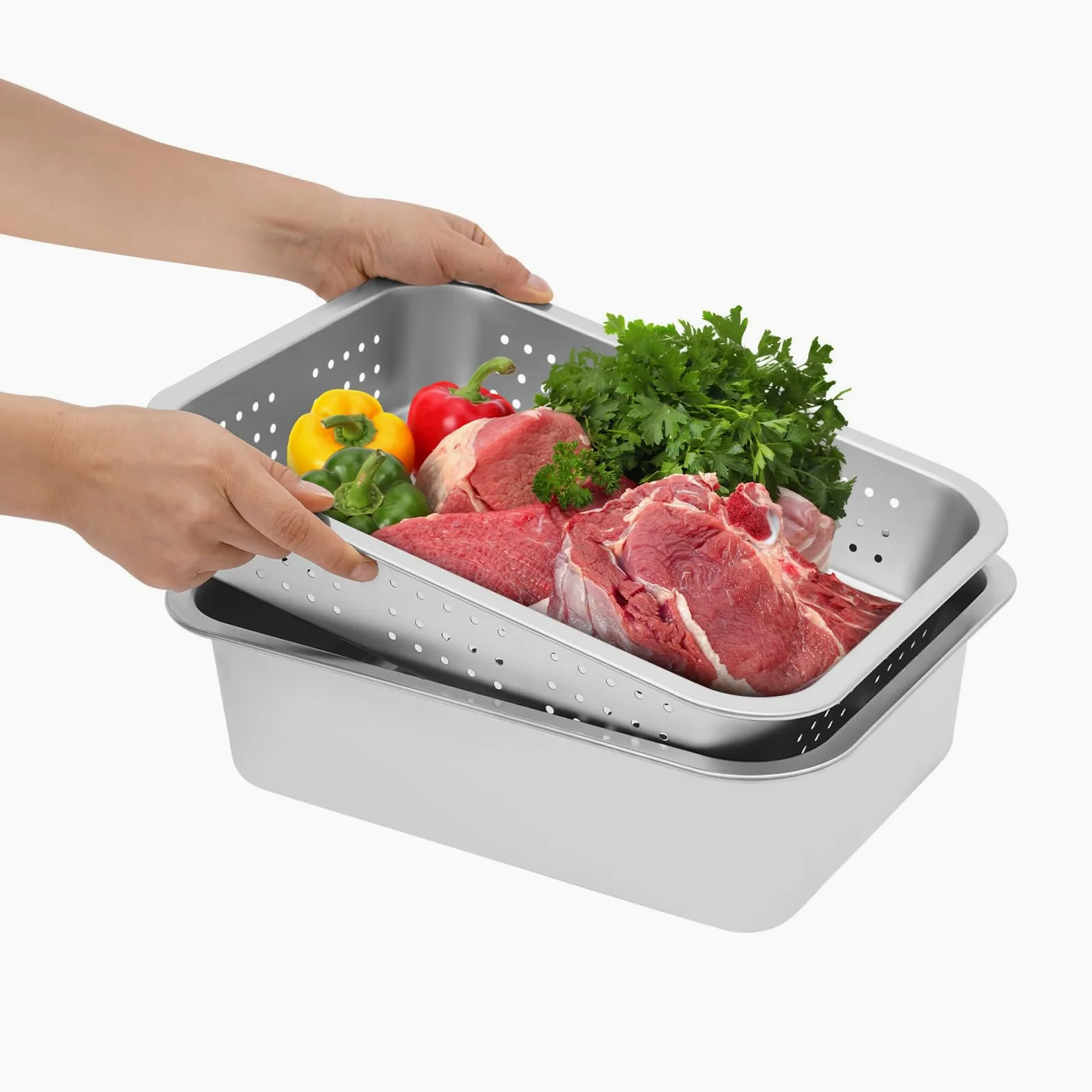 Juego de 2 tamices de cocina de acero inoxidable y cuenco, juego de cuencos para mezclar, colador microperforado, cesta versátil resistente al calor, temperatura 100 ℃, apto para lavavajillas