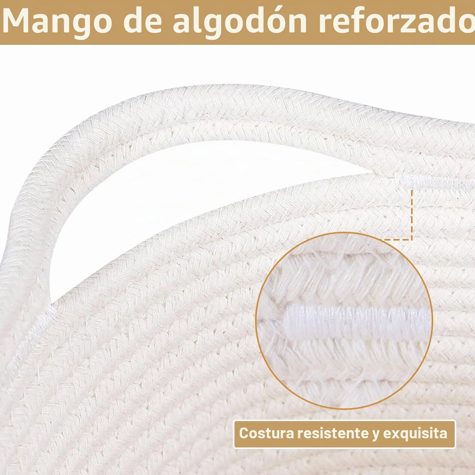 OUTBROS Cestas Almacenaje Tejida Cuerda Algodón Mango Almacenamiento Baño Dormitorio Armario Blanco