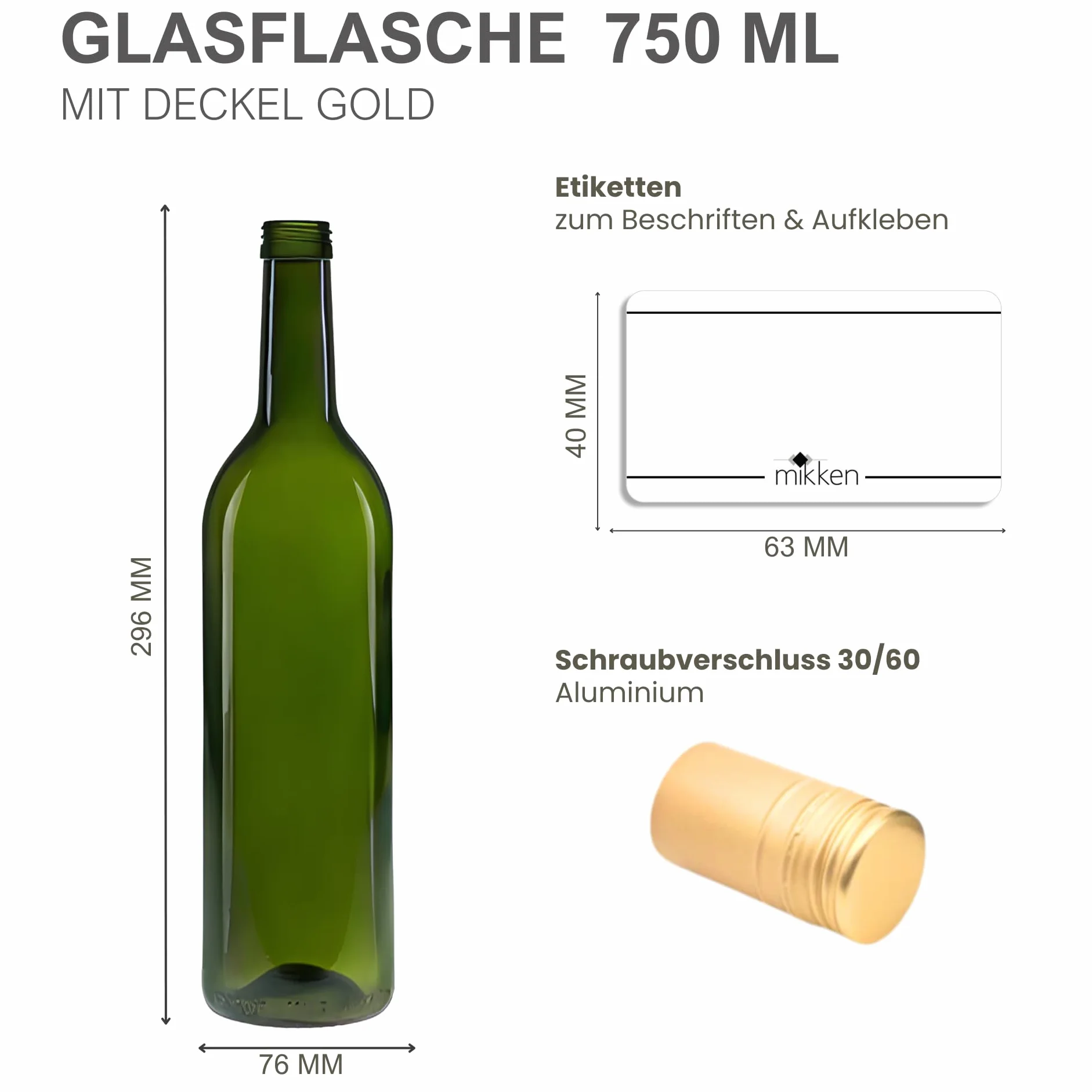 Botellas de Cristal 750 ml Verde para Aceite con Etiquetas
