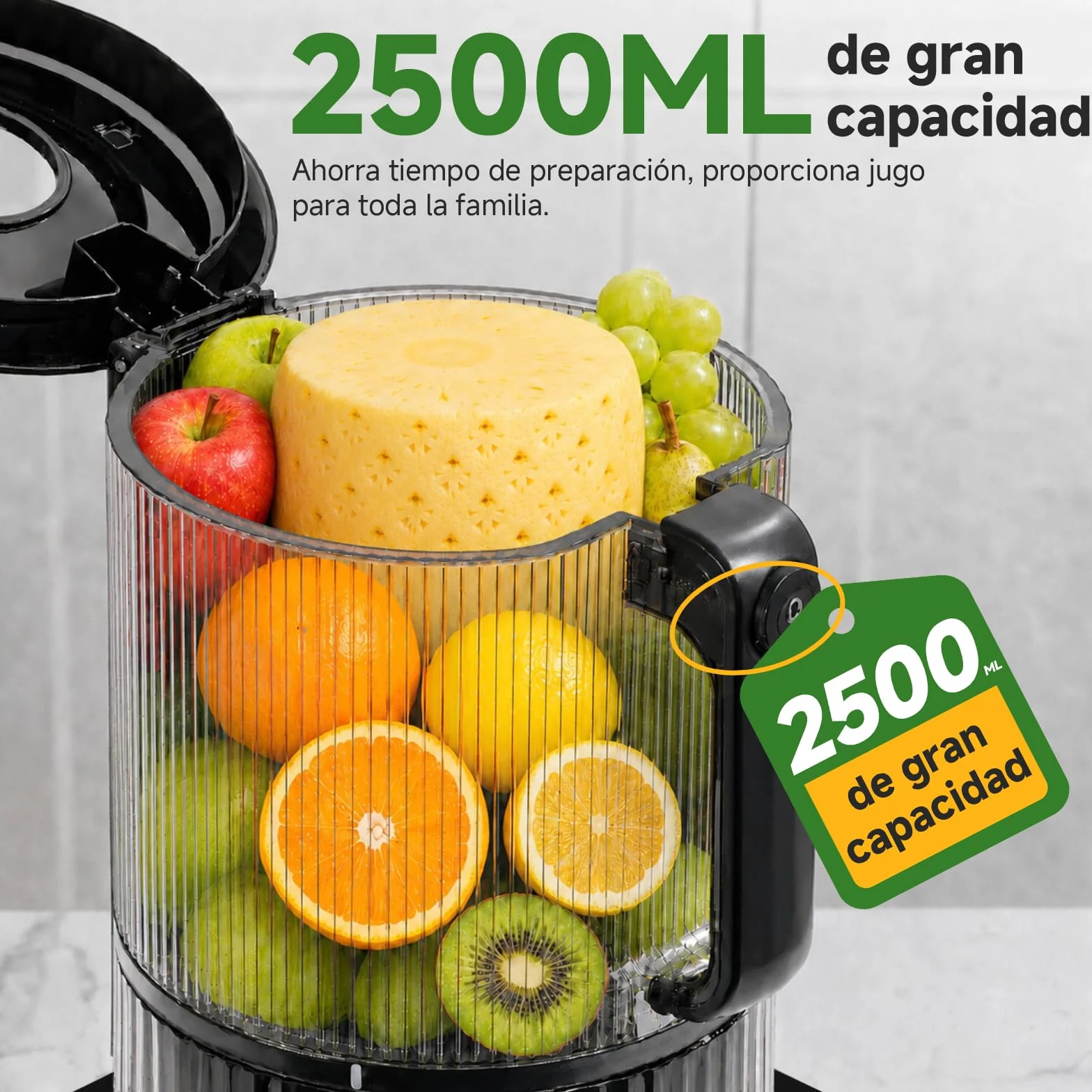 AMZCHEF Extractor de Zumos Prensado en Frío 600W, Licuadora con Boca XL 160 mm, Slow Juicer 2,5 L para Frutas y Verduras Enteras, 2 Filtros (Zumo, Leche Vegetal, Sorbete), Fácil de Limpiar, Negro Mate