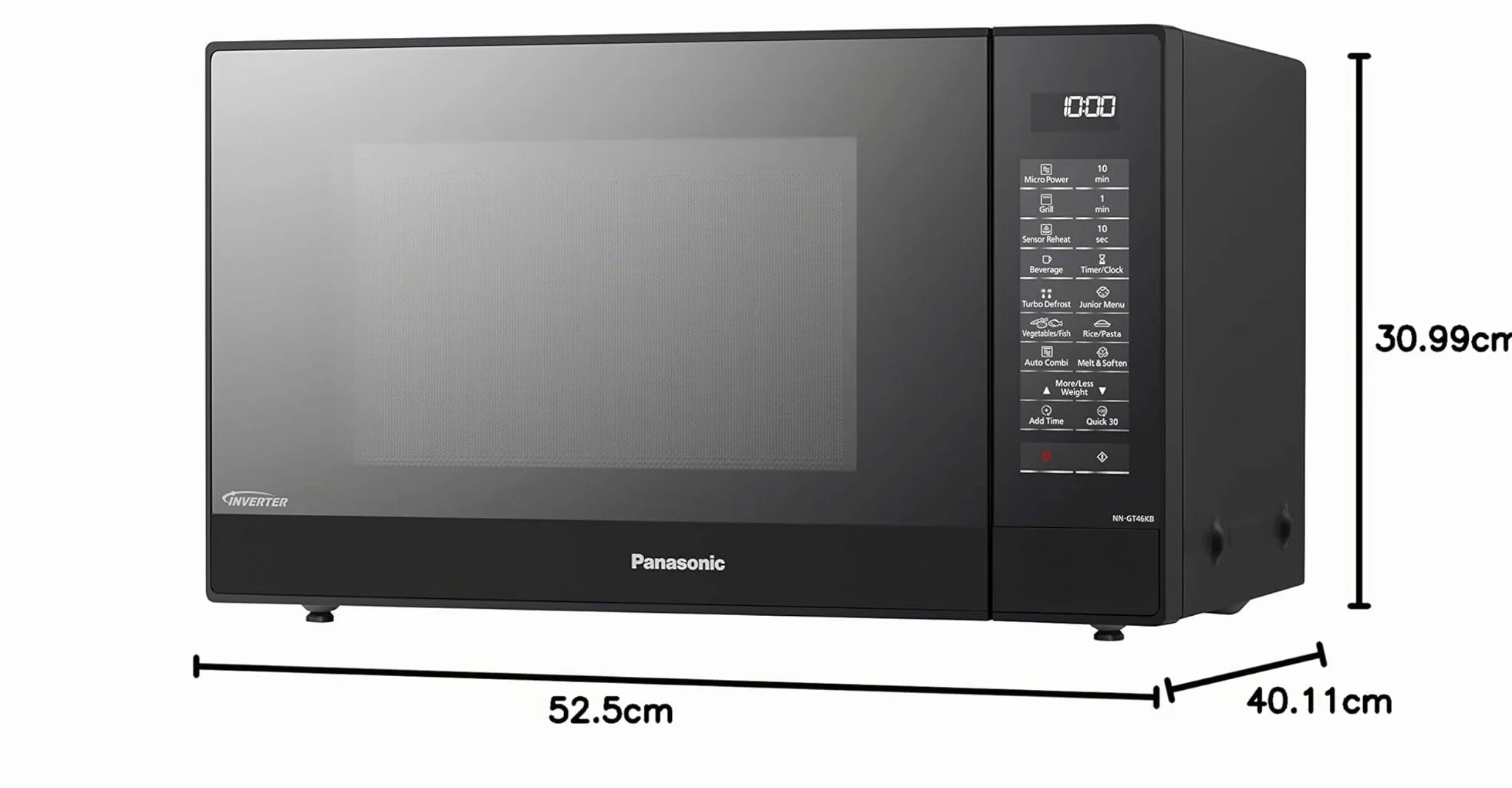 Panasonic NN-GT46KBSUG Horno Microondas y Grill con Plato Giratorio, 31 L, Acero Inoxidable, 1000 W, Grill 1100 W, 24 Programas Auto, Parrilla, Pantalla LCD, Sensor Genius, Menú Junior, Negro