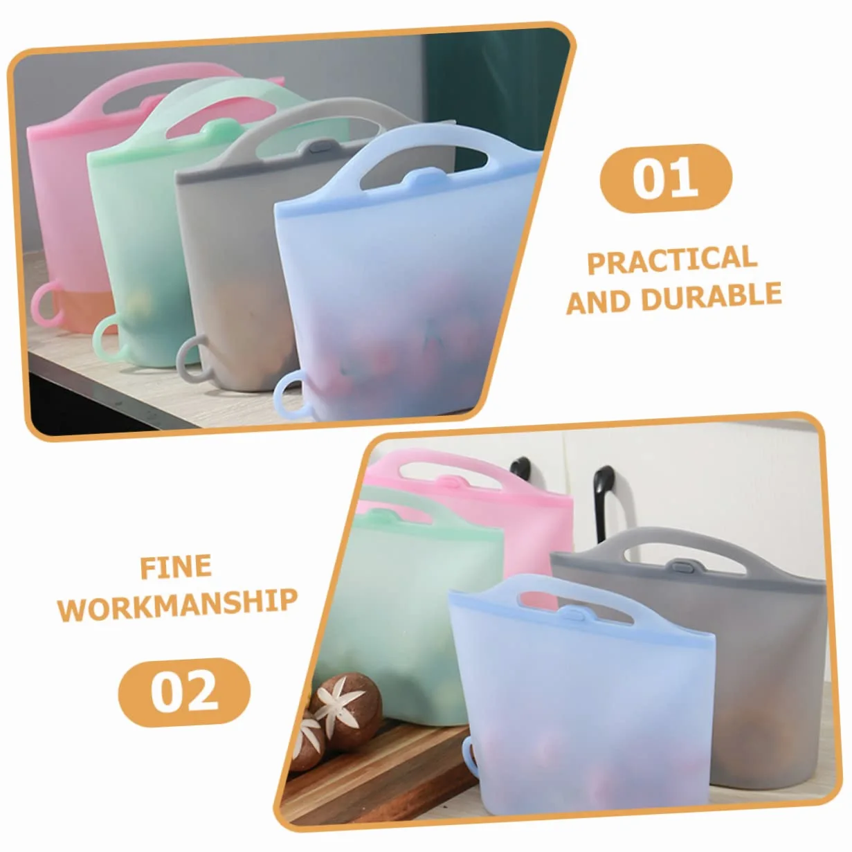 MAGICLULU Bolsas de Silicona para Alimentos 4 Piezas 1000ml Reutilizables | Cierre Hermético, Silicona de Grado Alimentario, Aptas para Congelación y Conservación, Formato Práctico