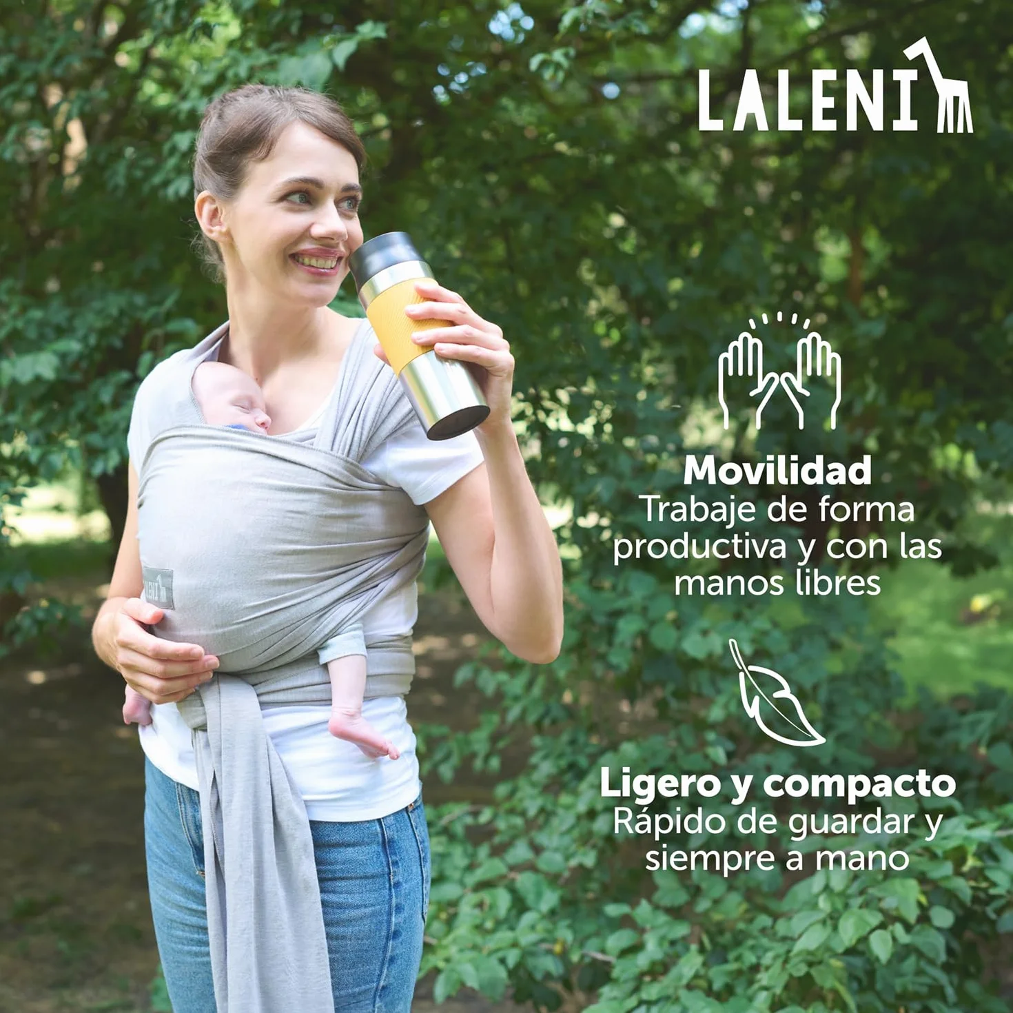 Fular Portabebe Hasta 15kg de Suave Algodón - Portabebe Recien Nacido + Certificado OEKO-TEX - Fular Porteo 5,10m - Gris Claro