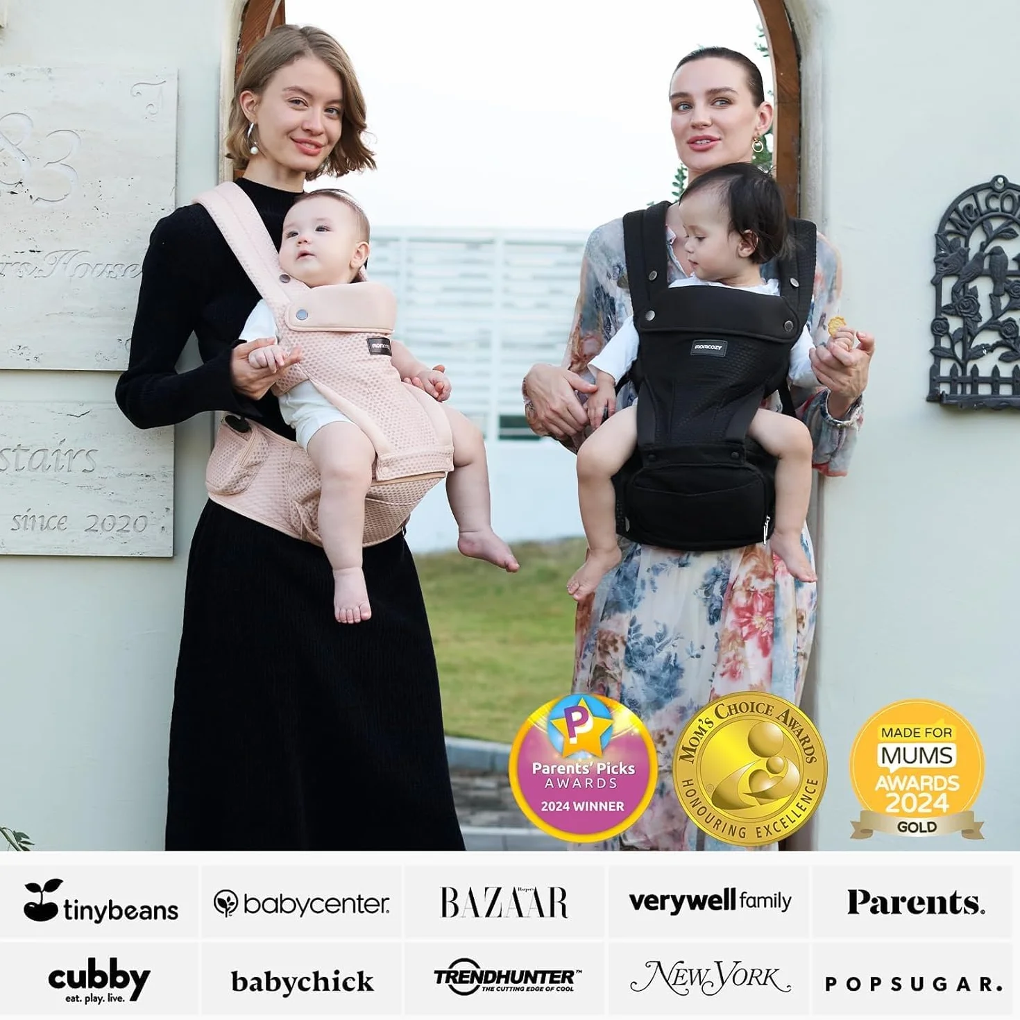 Momcozy Mochila Portabebés Ergonómica 2 en 1 con Asiento de Cadera Desmontable, Transpirable, Soporte Lumbar, hasta 20 kg