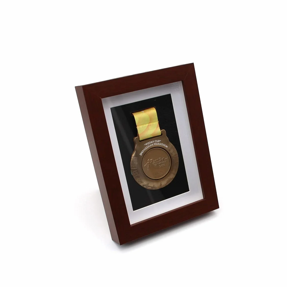 Marco de exhibición de medallas de madera maciza de marco profundo para medallas militares, deportivas, de corredores y maratón