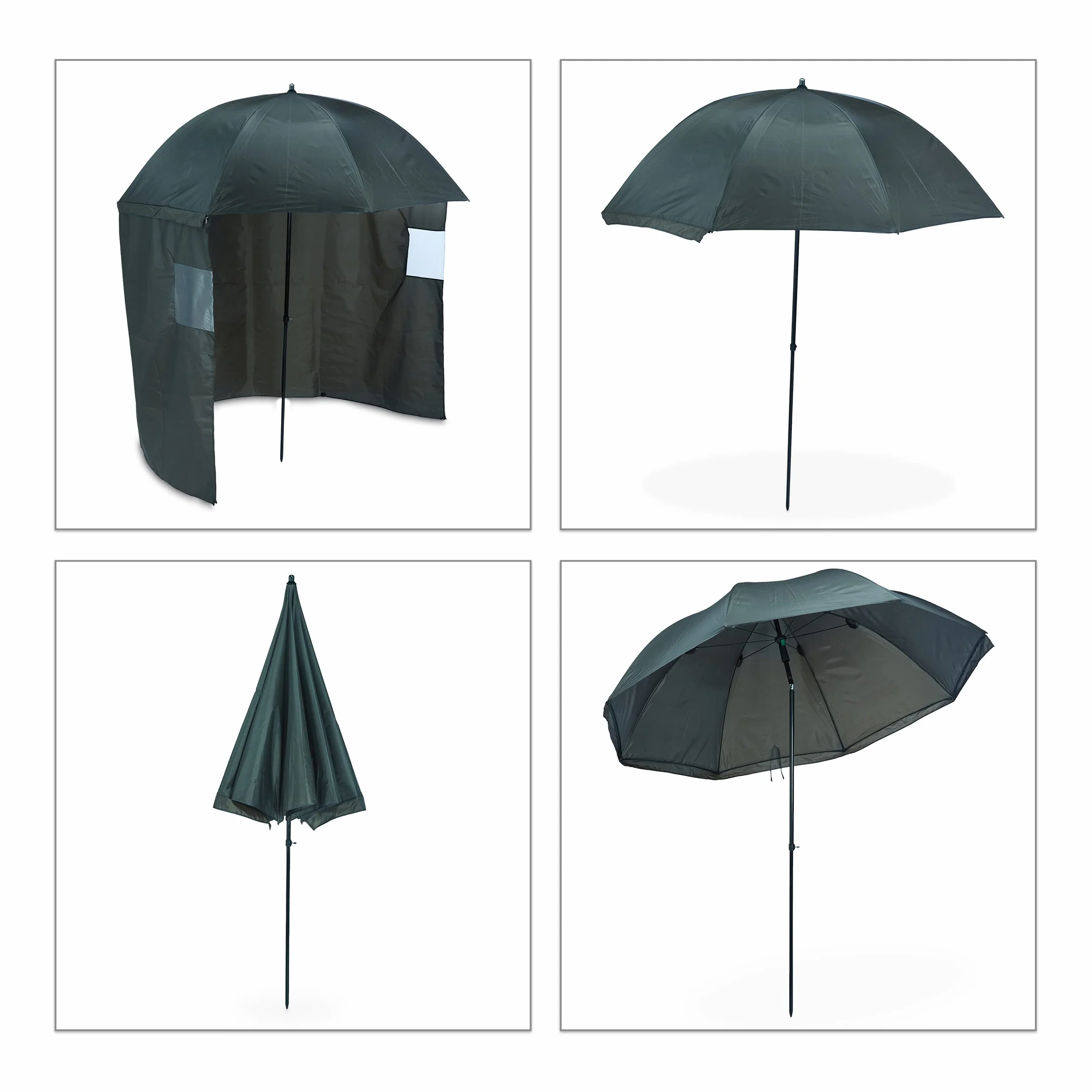 Relaxdays Paraguas de Pesca con Pared Lateral, Repelente al Agua, Verde