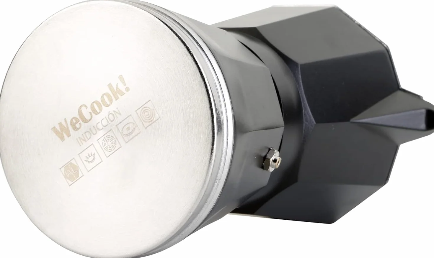 WECOOK! Luccia Cafetera Italiana, Inducción, Aluminio, Express, 1 - 3 Tazas Café, Apta para todas las Cocinas, Color Negro, Junta de Cierre de Silicona, Válvula de Seguridad.