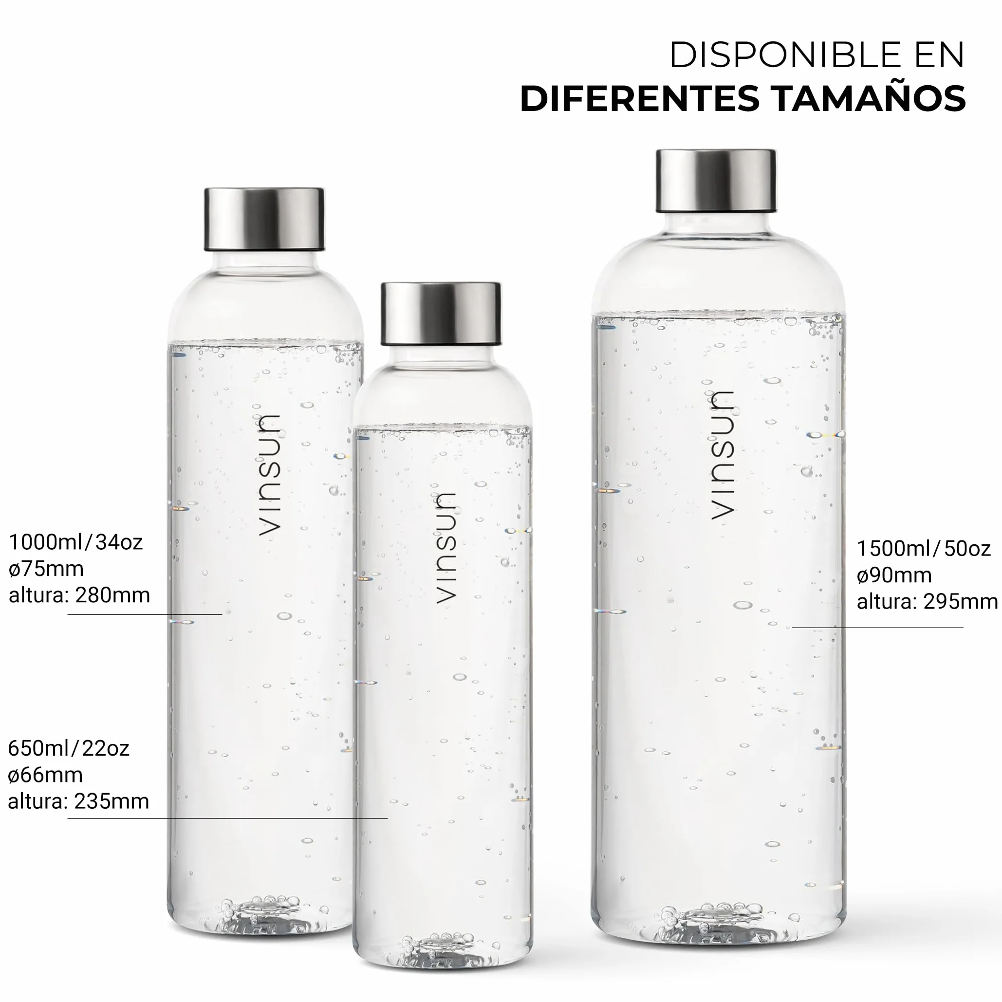 Vinsun Botella Agua 1,5L Transparente sin BPA Tritan Reutilizable a Prueba de Fugas Cantimplora ligera