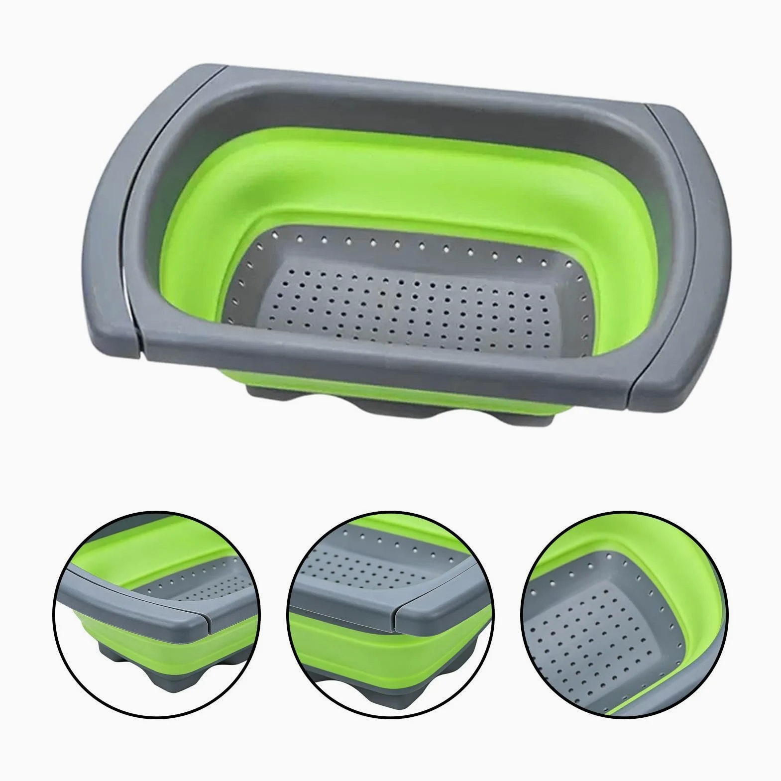 Colador Sobre El Fregadero: Escurridor De Verduras Plegable, Cesta Con Asas Extensibles, Colador De Alimentos De Silicona Para Pasta Y Frutas | Cocina Apartamento Granja Preparación De Comidas Lavado