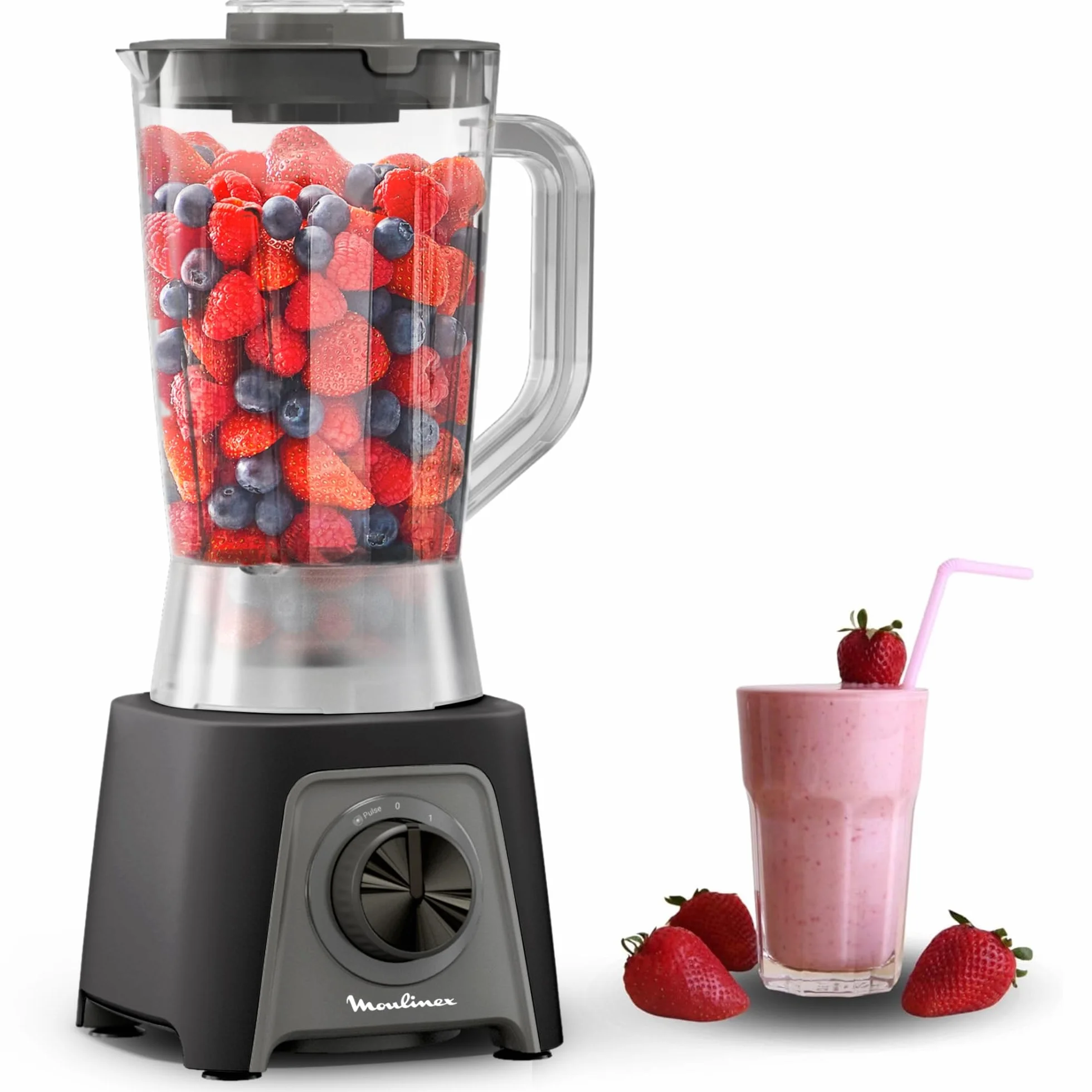 Moulinex Blendeo+ Batidora de vaso 450W 1,5L 2 velocidades Pulse Pica hielo Cuchillas extraíbles Gris