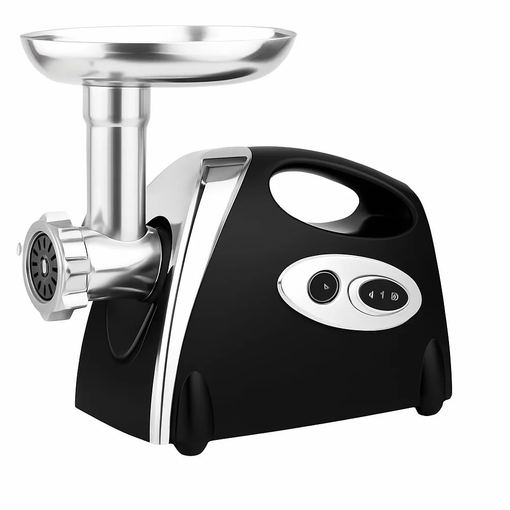 MAXELLPOWER Picadora de Carne 1200W Profesional con 3 Discos de Corte, Cuchillas Inox, Función Reversa, Accesorios para Salchichas, Bandeja Metálica Extraíble, Cabezal Desmontable, (NEGRO)
