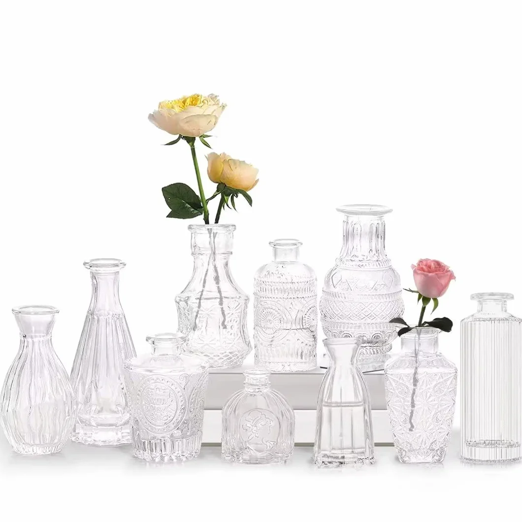Juego de 10 jarrones pequeños de Cristal, jarrones Decorativos Vintage, Varios tamaños para decoración de Mesa, centros de Mesa, decoración de Boda