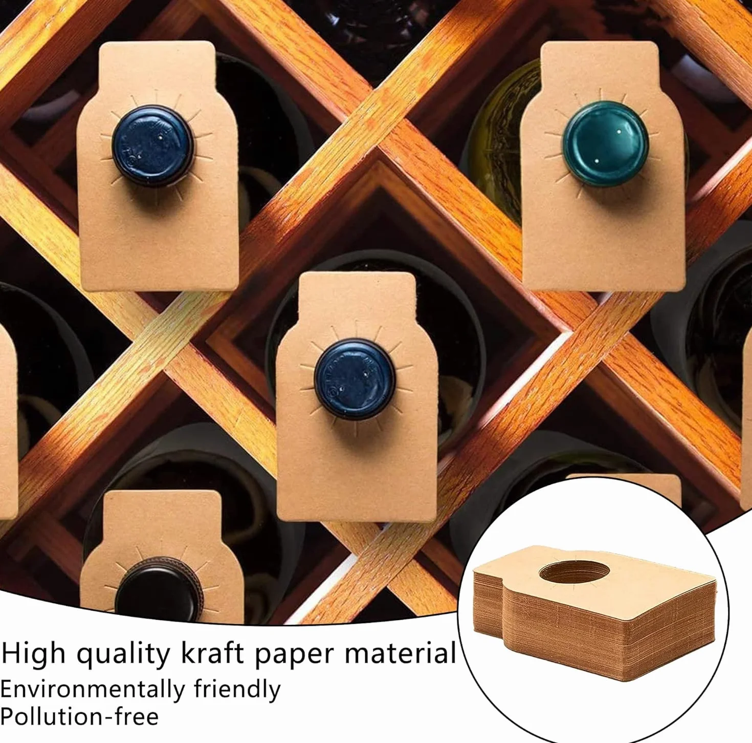 LATRAT 200 etiquetas de papel kraft para botellas de vino, etiquetas colgantes de papel para botellas de cuello de botella, estantes de vino, champán, bebidas (marrón)