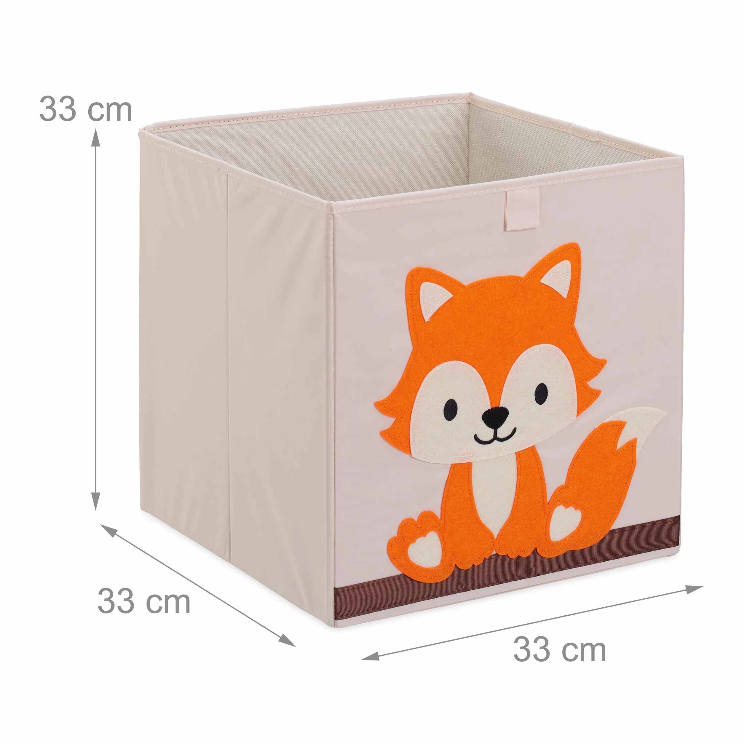 Relaxdays Caja Infantil Almacenaje Juguetes Zorro, Cesta Tela, 33x33x33cm, Beige/Naranja