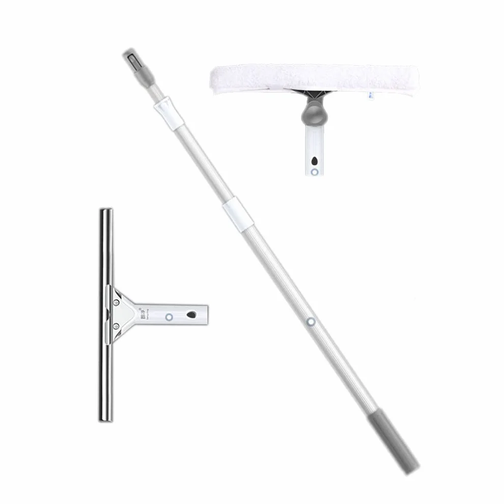 Barra telescópica de limpieza de ventanas con escobilla de goma de 4 m, mango extensible para interiores y exteriores, kit de limpiador de cristales y ventanas altas