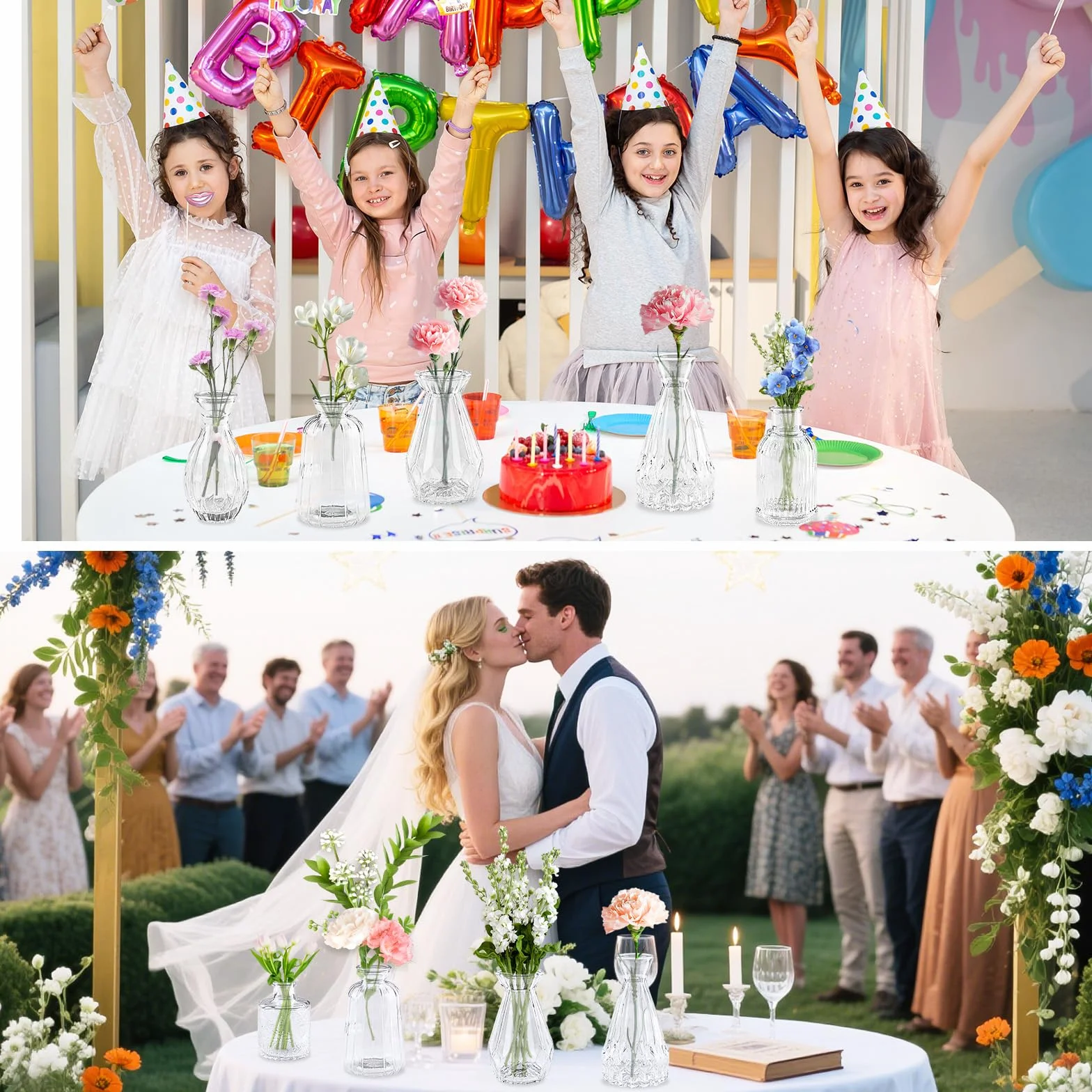 12 Jarrones de Cristal Pequeños, Mini Jarrones Decorativos Modernos Transparente en Varios Tamaños, Juego de Jarron Decoración del Hogar, Florero para Boda Sala de Estar Centro De Mesa Fiesta