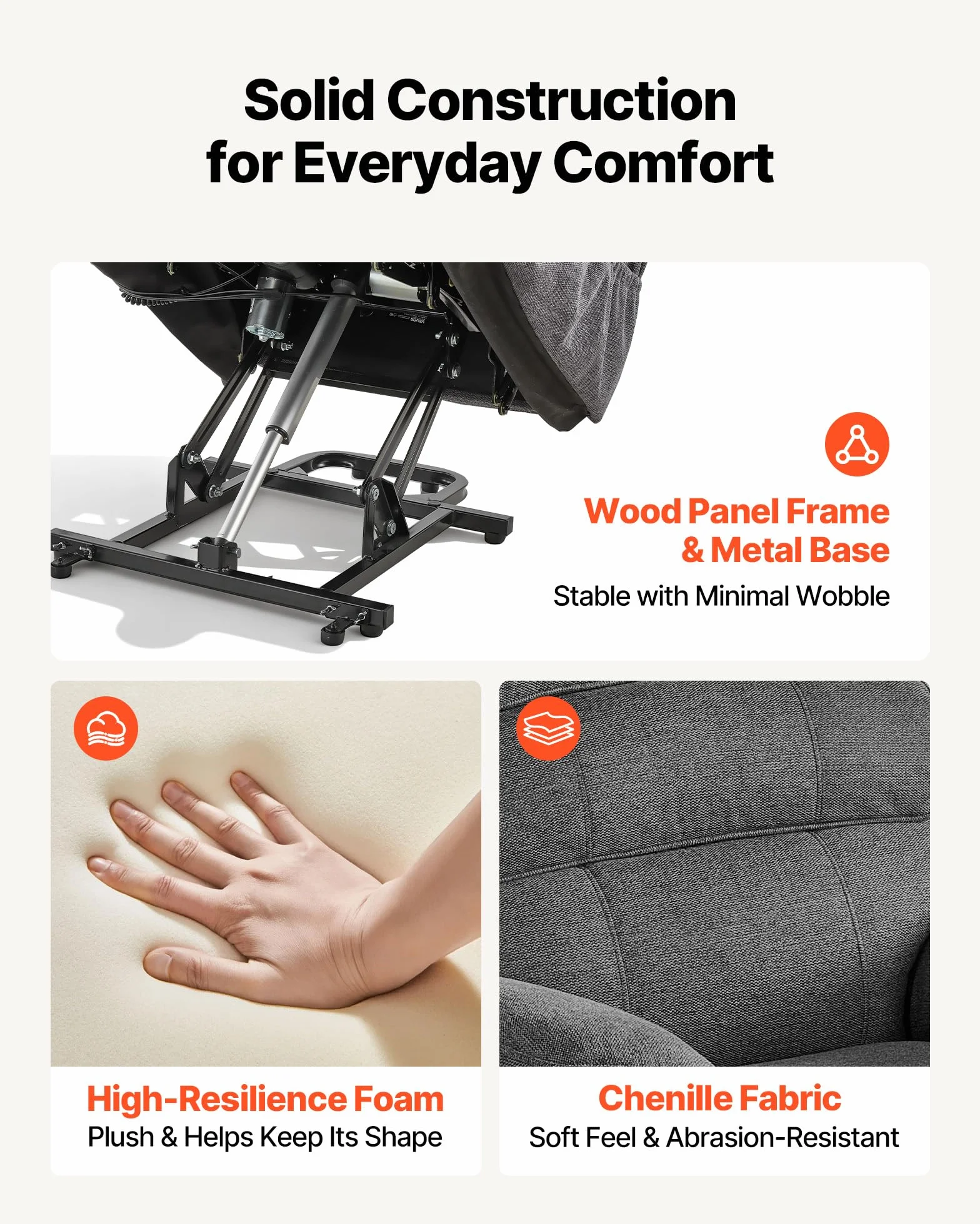 VEVOR Sillón Relax Reclinable Eléctrico, Sillón Reclinable Levantapersonas, con Reposapiés Calefacción Masaje Mando a Distancia Bolsillos Laterales, Tela Chenilla, para Salón Dormitorio, Gris Oscuro